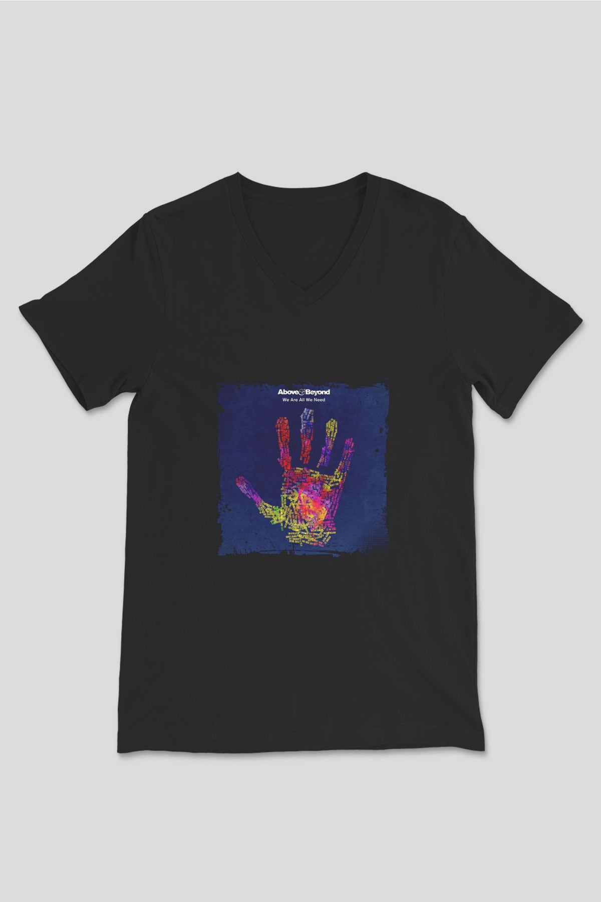 Above and Beyond Baskılı Unisex Siyah V Yaka Tişört