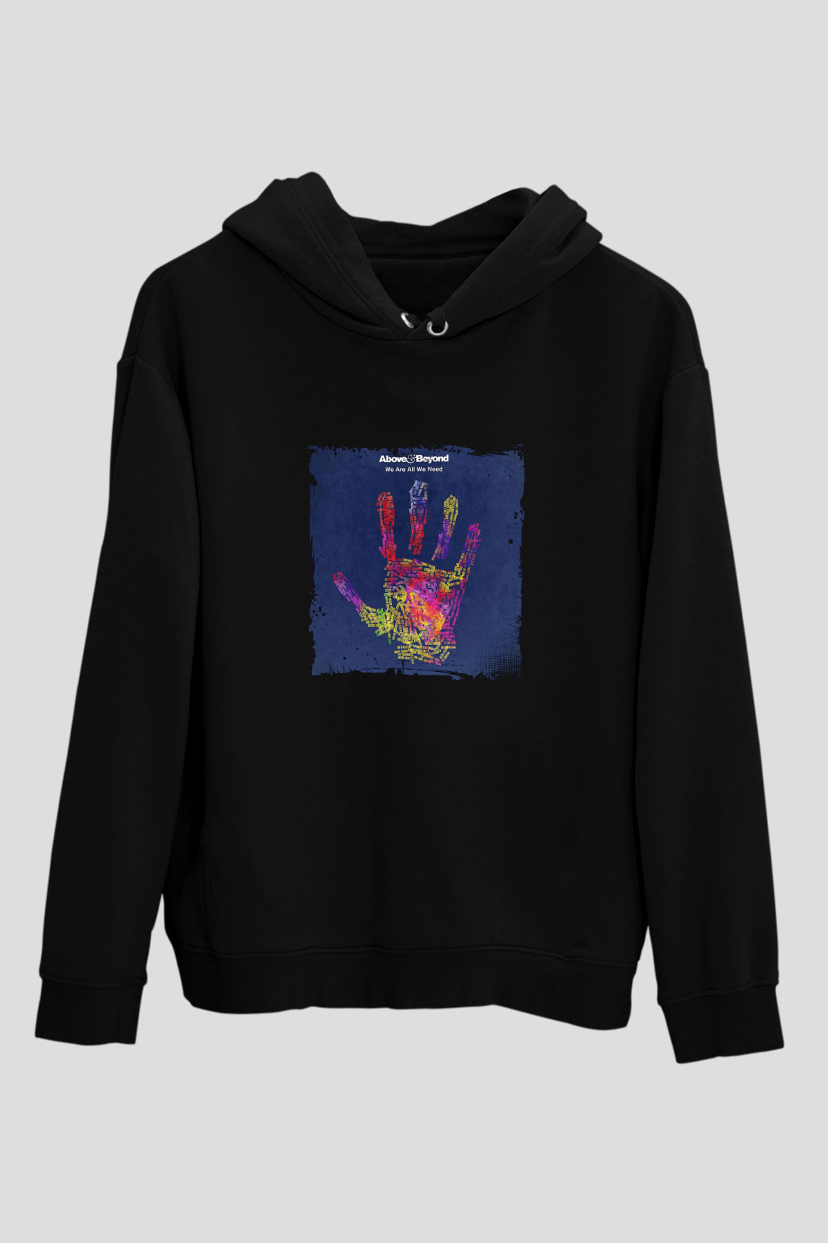Above and Beyond Baskılı Unisex Siyah Hoodie