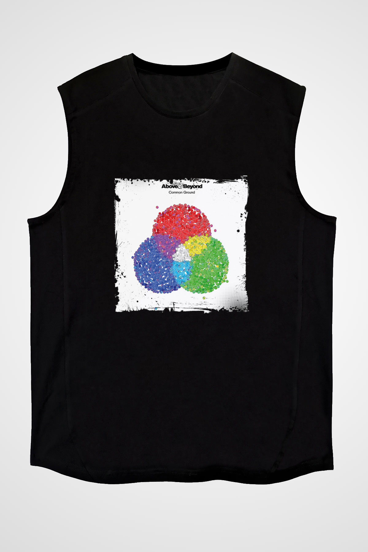 Above and Beyond Baskılı Unisex Siyah Kolsuz Tişört