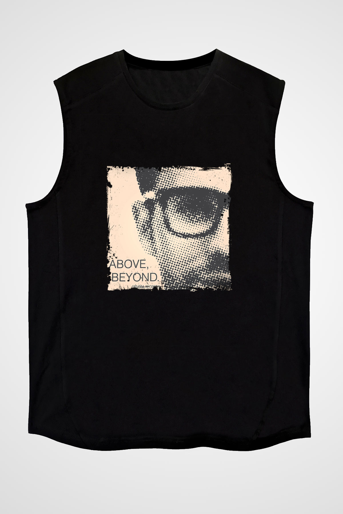Above and Beyond Baskılı Unisex Siyah Kolsuz Tişört