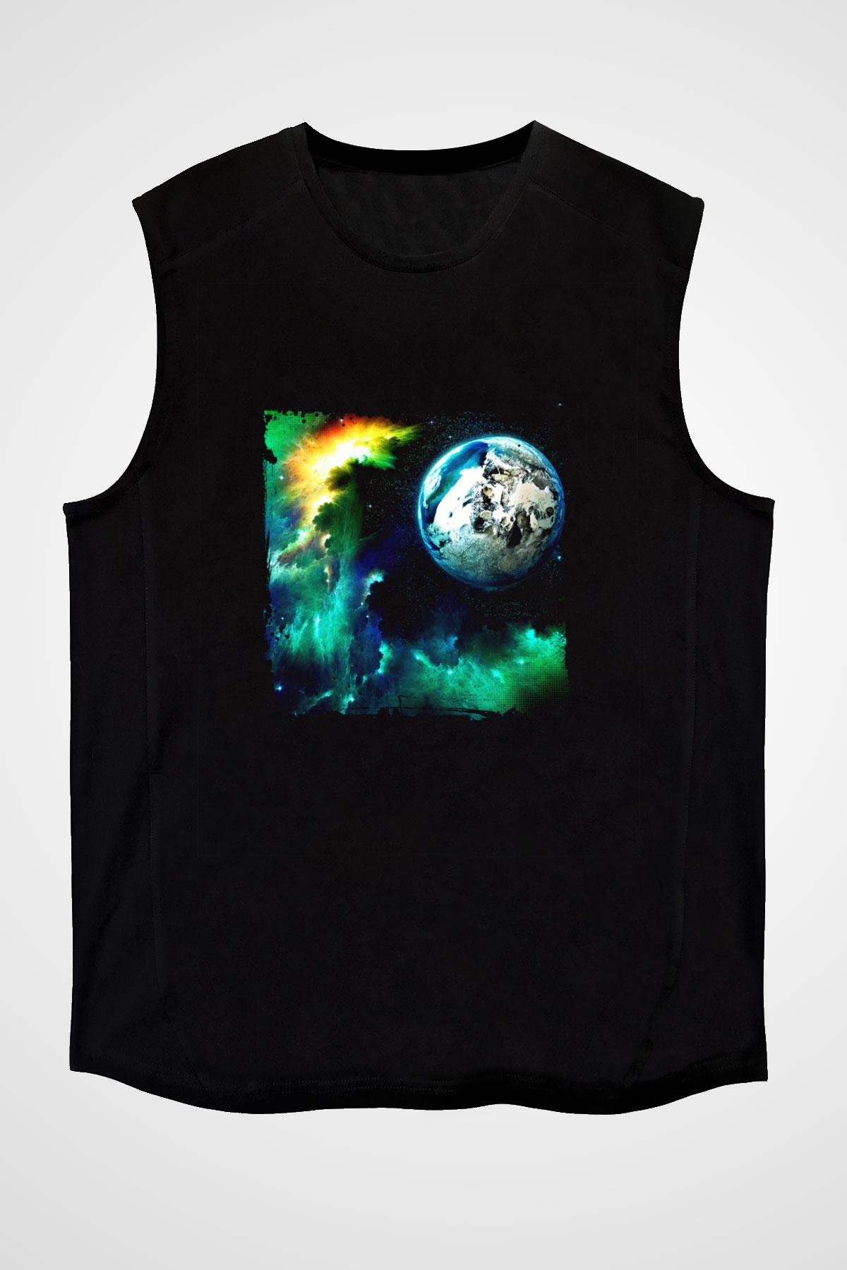 Above and Beyond Baskılı Unisex Siyah Kolsuz Tişört