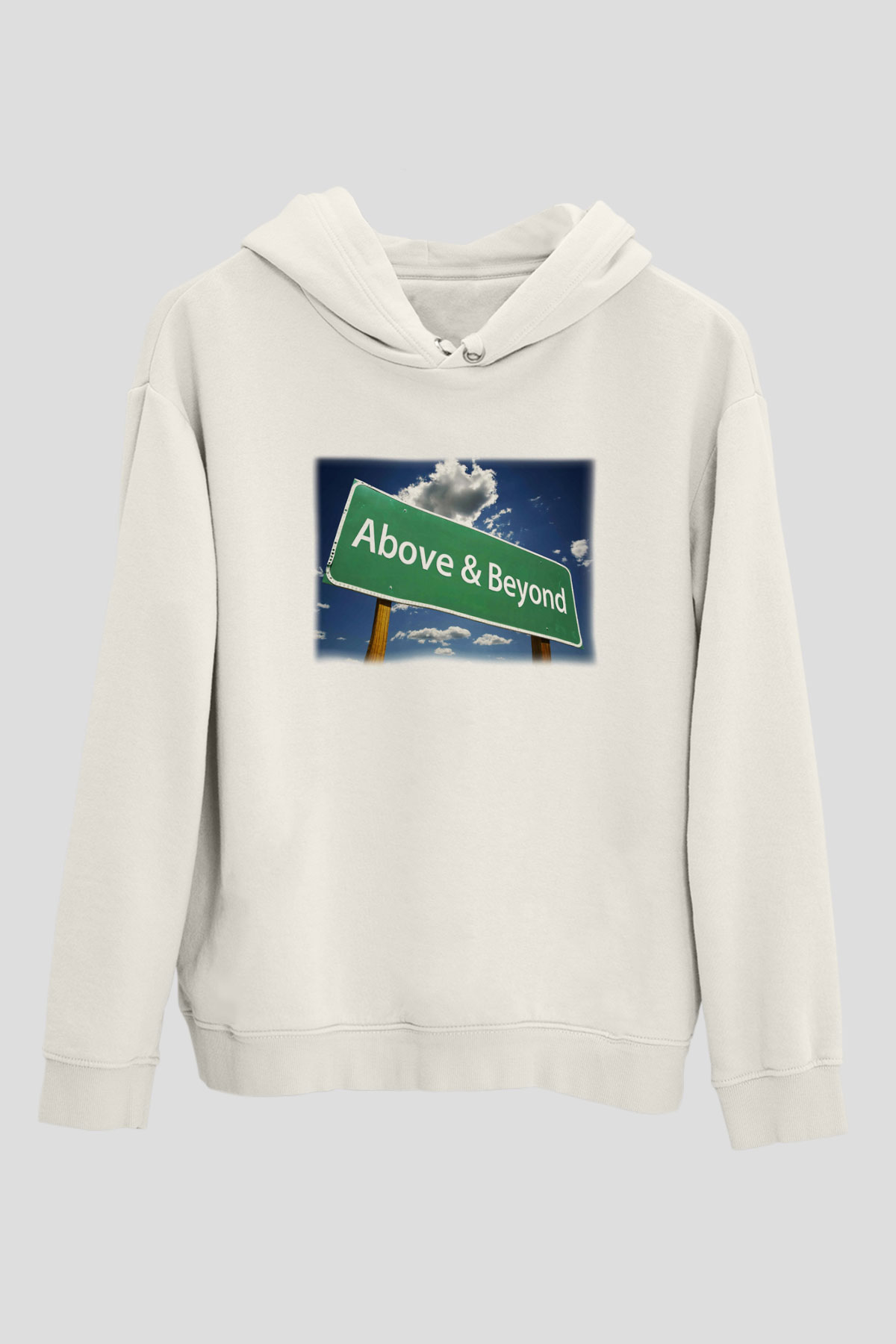 Above and Beyond Beyaz Unisex Kapşonlu Sweatshirt
