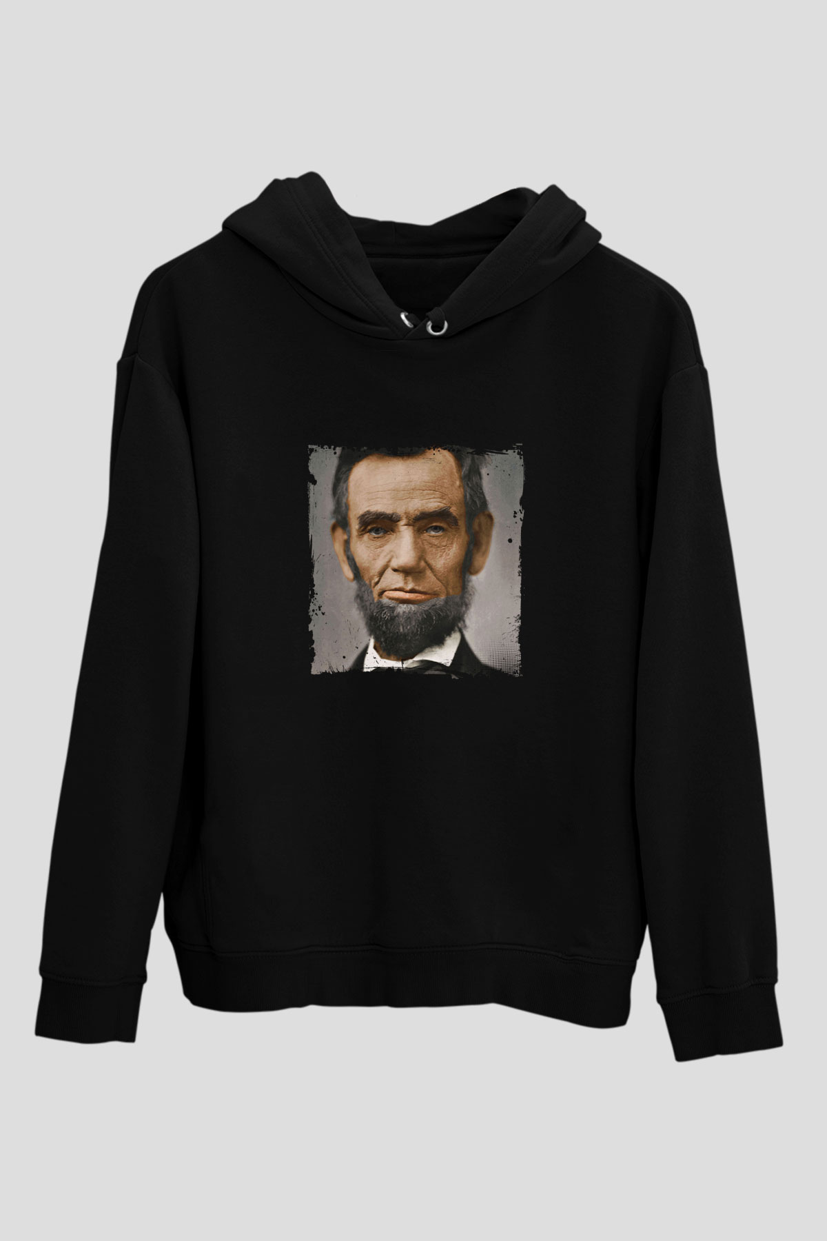 Abraham Lincoln Baskılı Unisex Siyah Hoodie