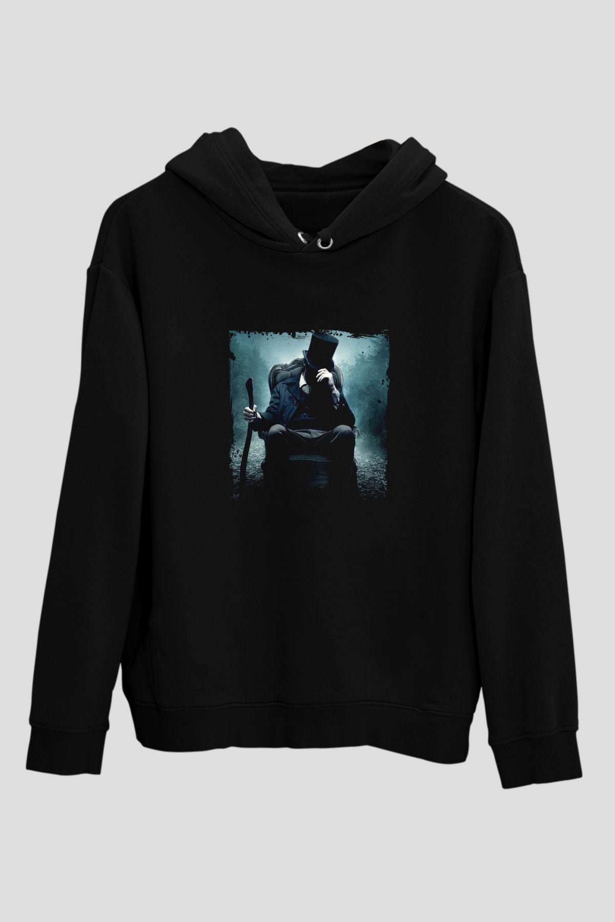 Abraham Lincoln Baskılı Unisex Siyah Hoodie
