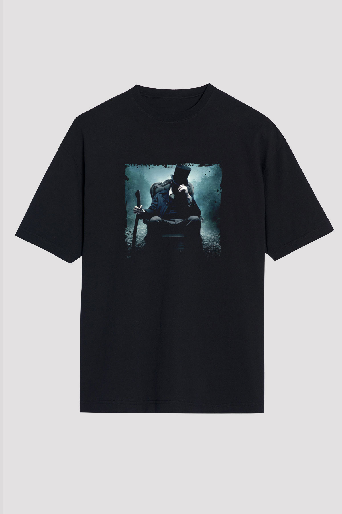 Abraham Lincoln Baskılı Unisex Siyah Oversize Tişört