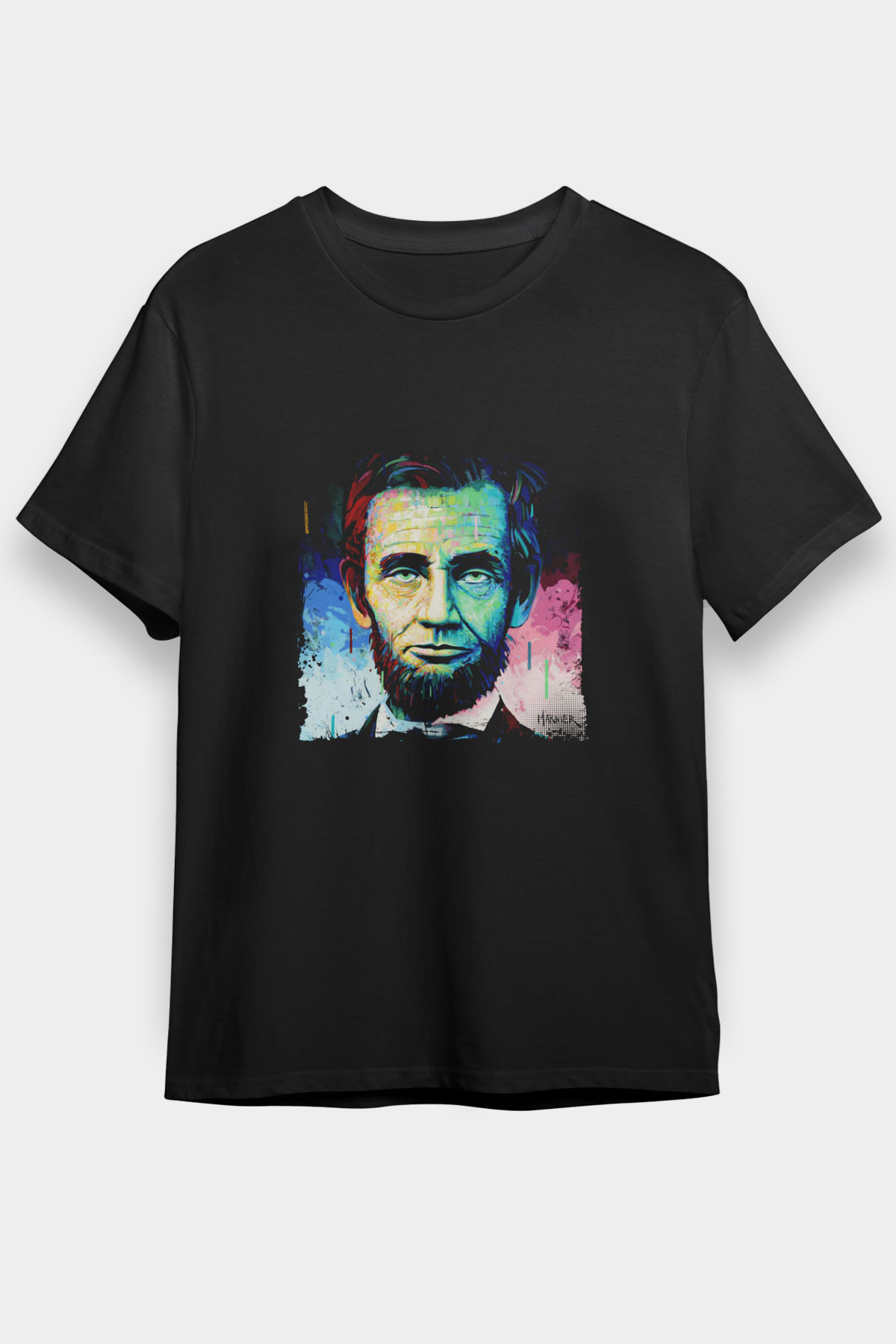 Abraham Lincoln Baskılı Unisex Siyah Tişört