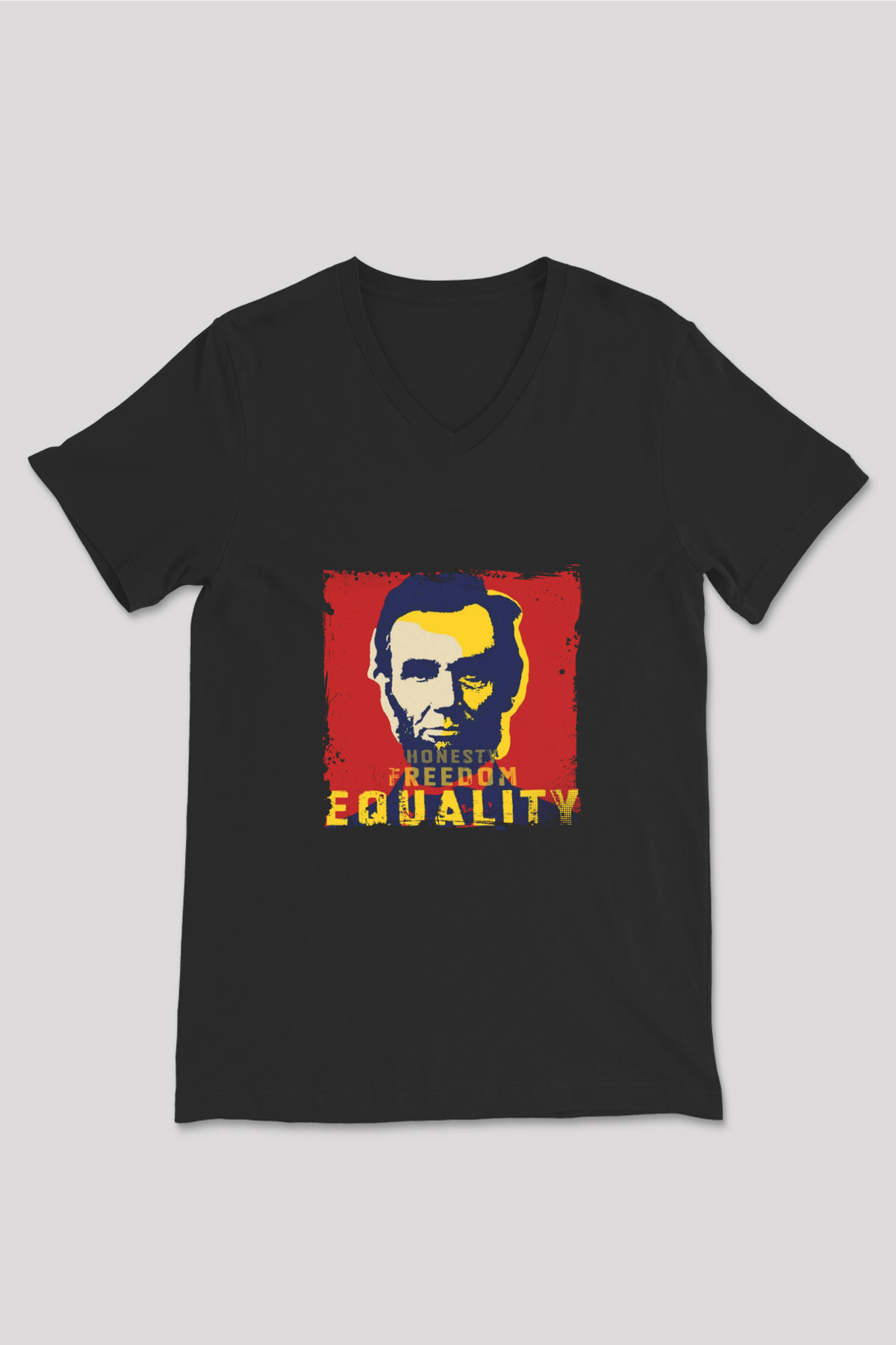 Abraham Lincoln Baskılı Unisex Siyah V Yaka Tişört