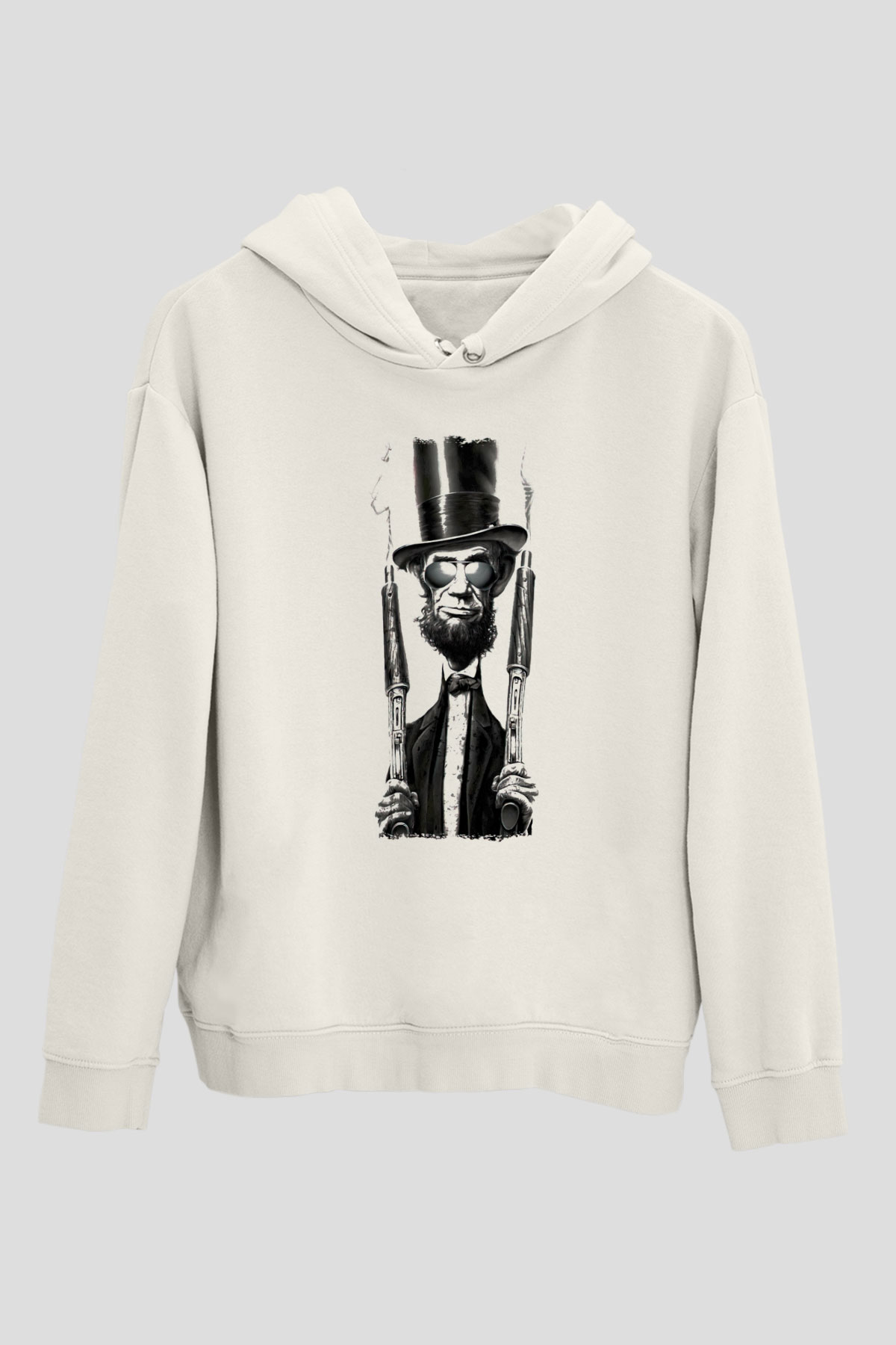 Abraham Lincoln Beyaz Unisex Kapüşonlu Sweatshirt