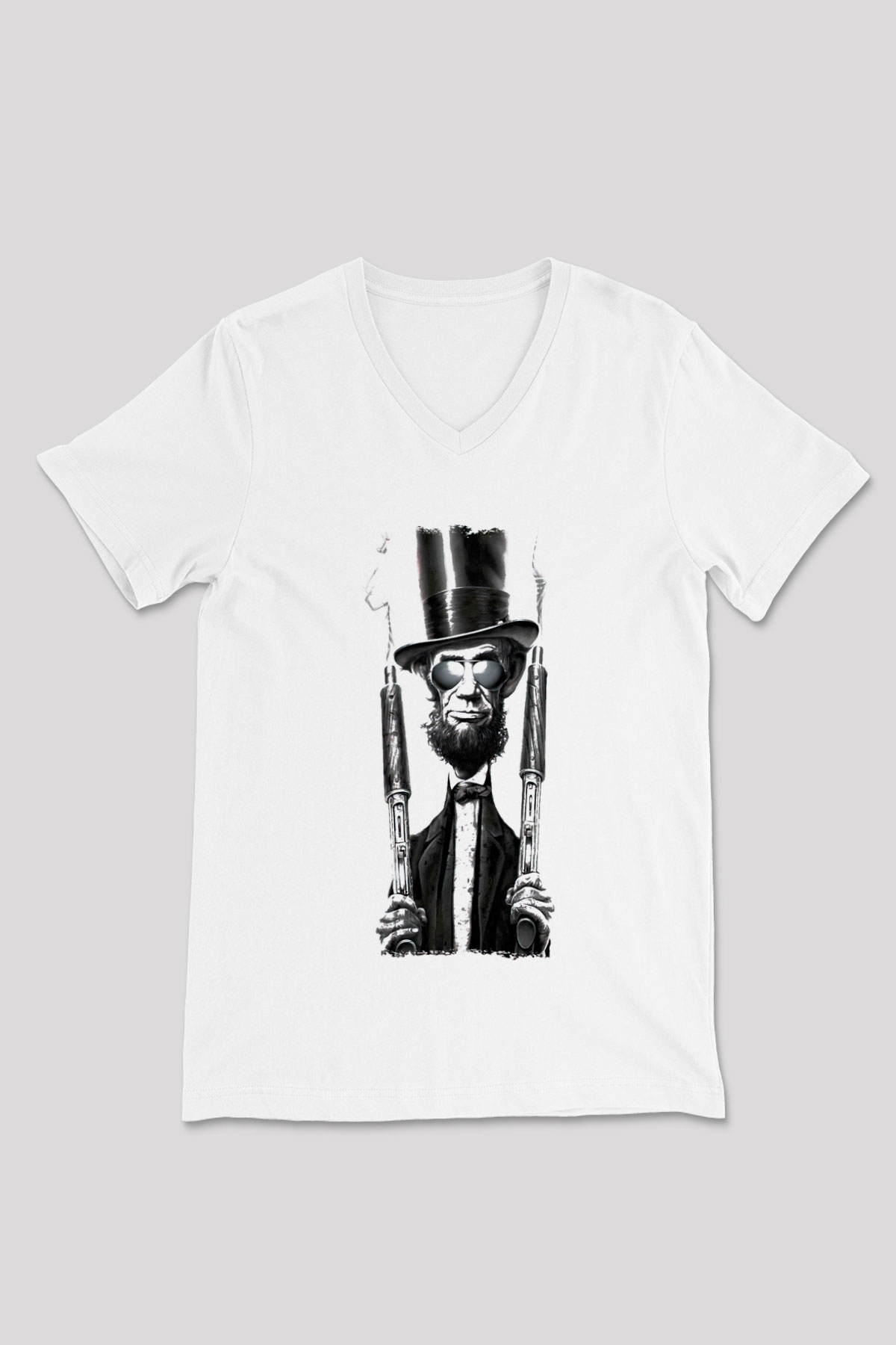 Abraham Lincoln Beyaz Unisex V Yaka Tişört