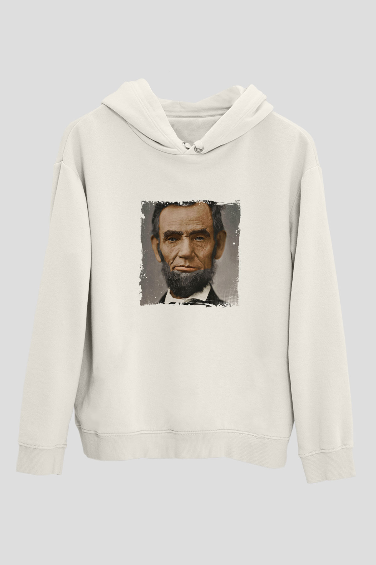 Abraham Lincoln Unisex Baskılı Beyaz Kapüşonlu Sweatshirt