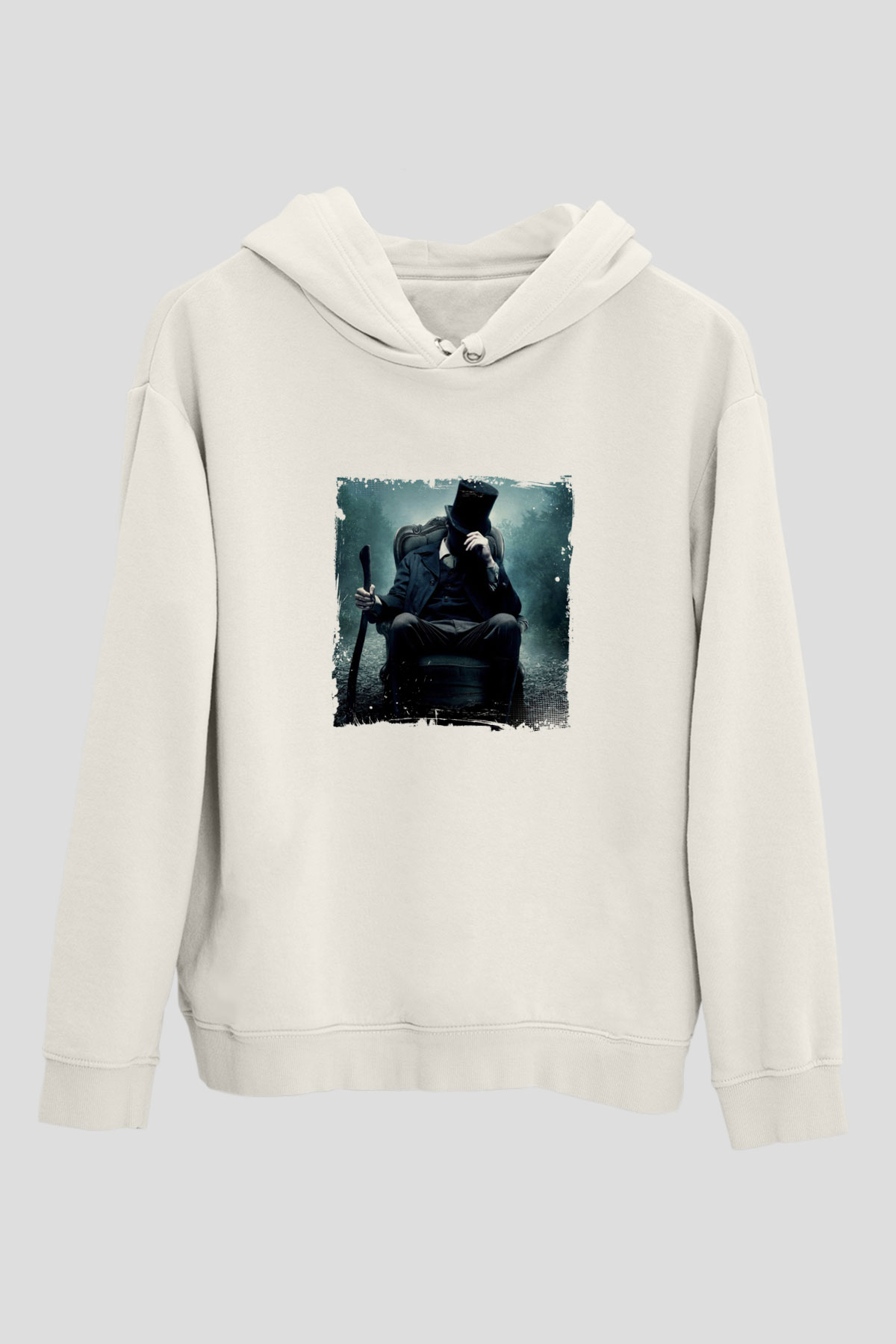 Abraham Lincoln Unisex Baskılı Beyaz Kapüşonlu Sweatshirt