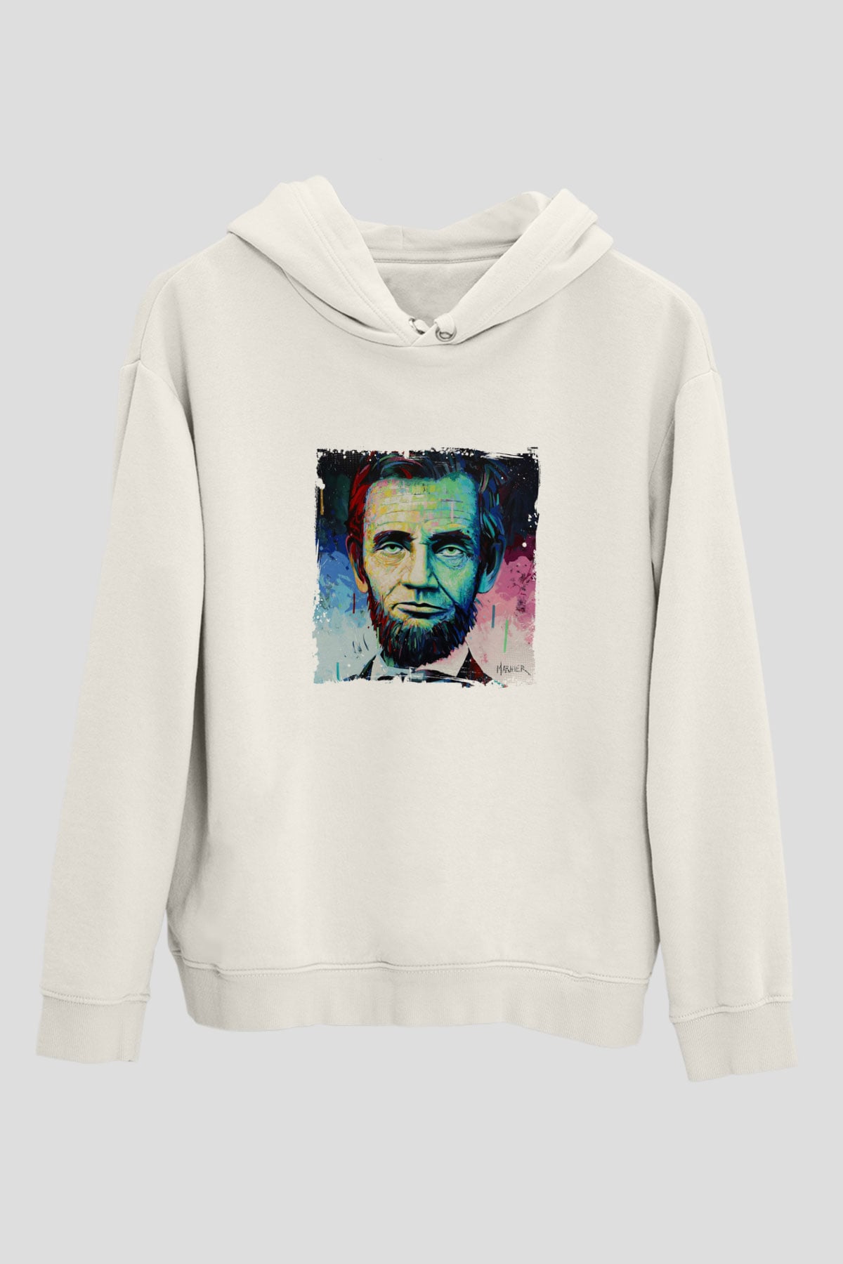 Abraham Lincoln Unisex Baskılı Beyaz Kapüşonlu Sweatshirt
