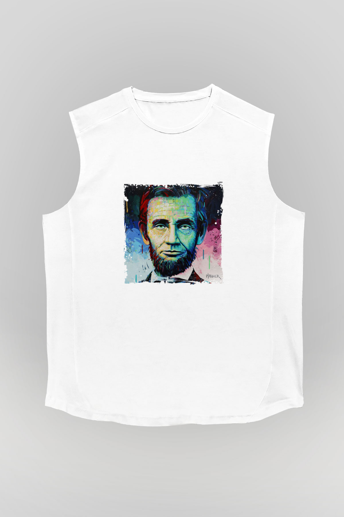 Abraham Lincoln Unisex Baskılı Beyaz Kolsuz Tişört