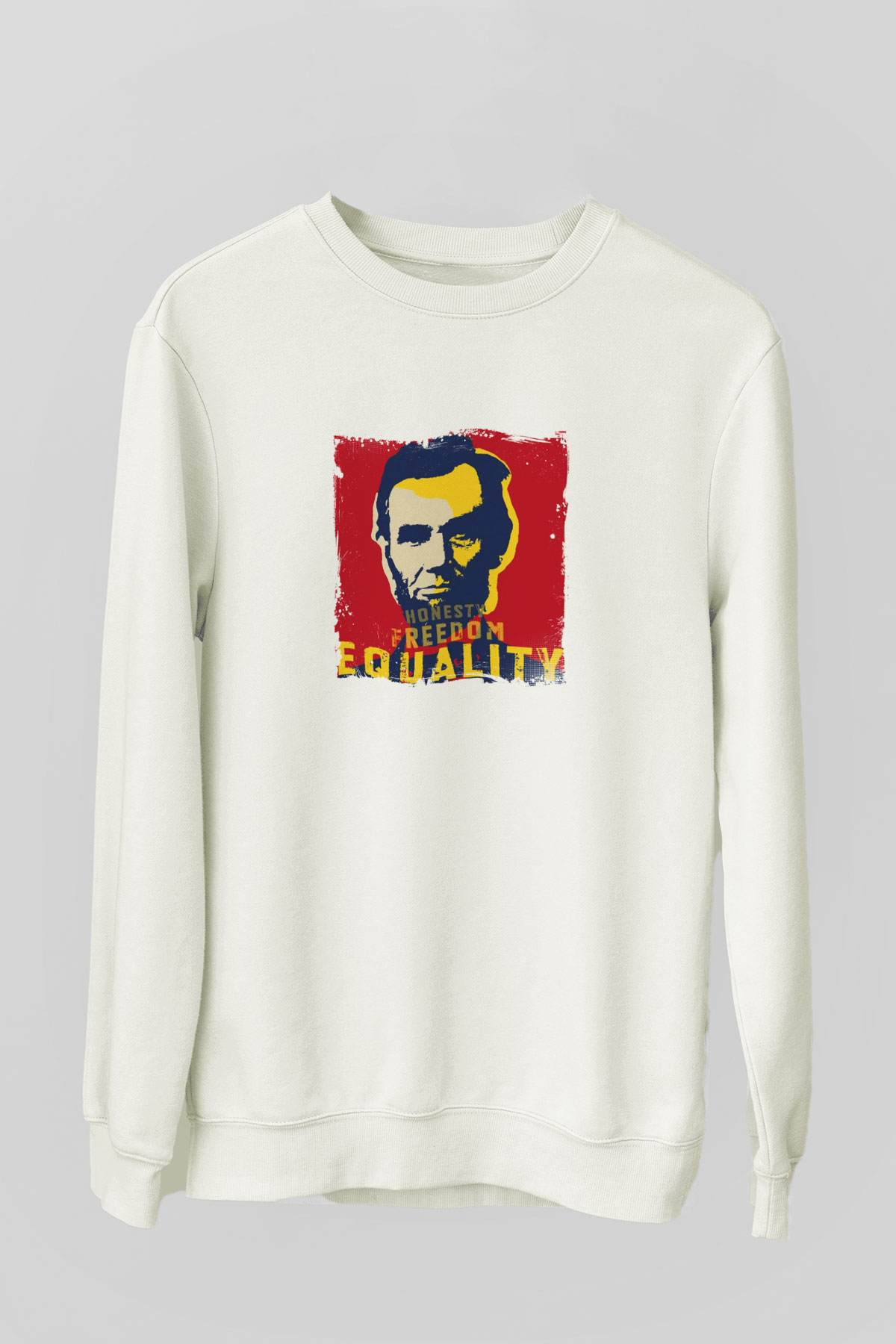 Abraham Lincoln Unisex Baskılı Beyaz Sweatshirt