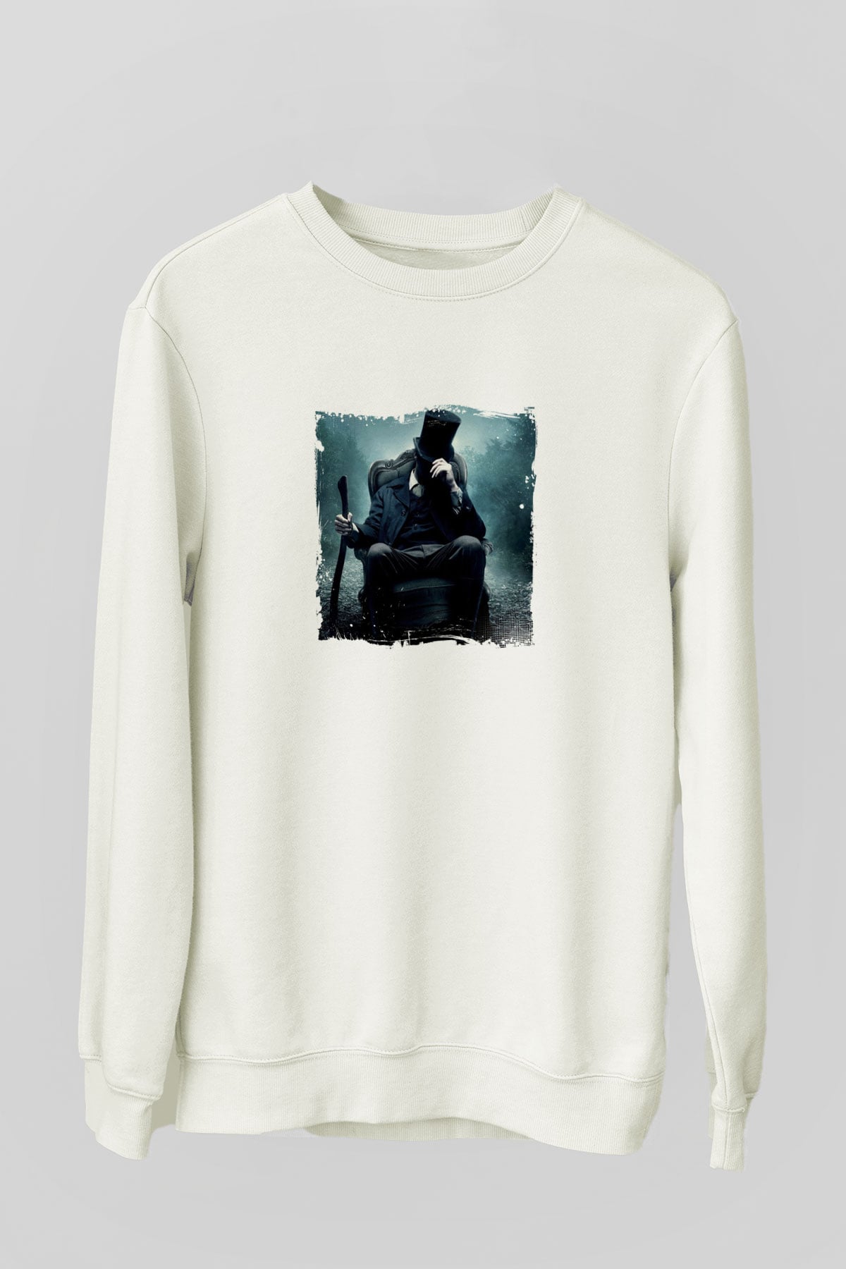 Abraham Lincoln Unisex Baskılı Beyaz Sweatshirt