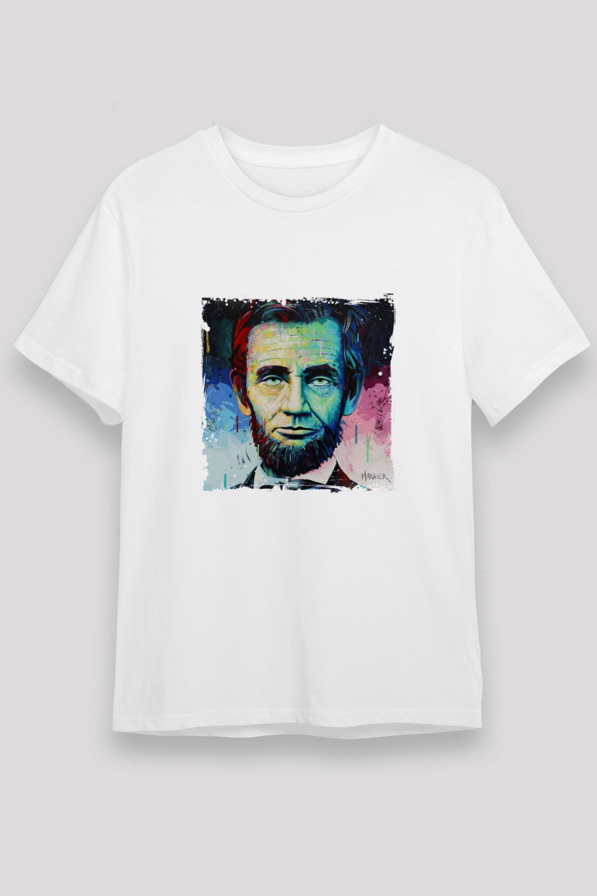 Abraham Lincoln Unisex Baskılı Beyaz Tişört