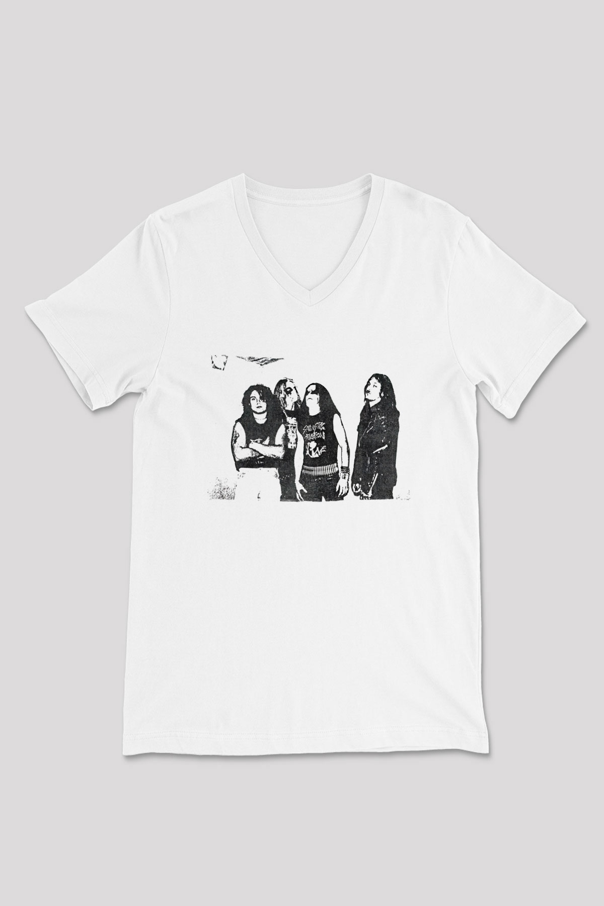 Abruptum Baskılı Beyaz Unisex V Yaka Tişört - Tshirt