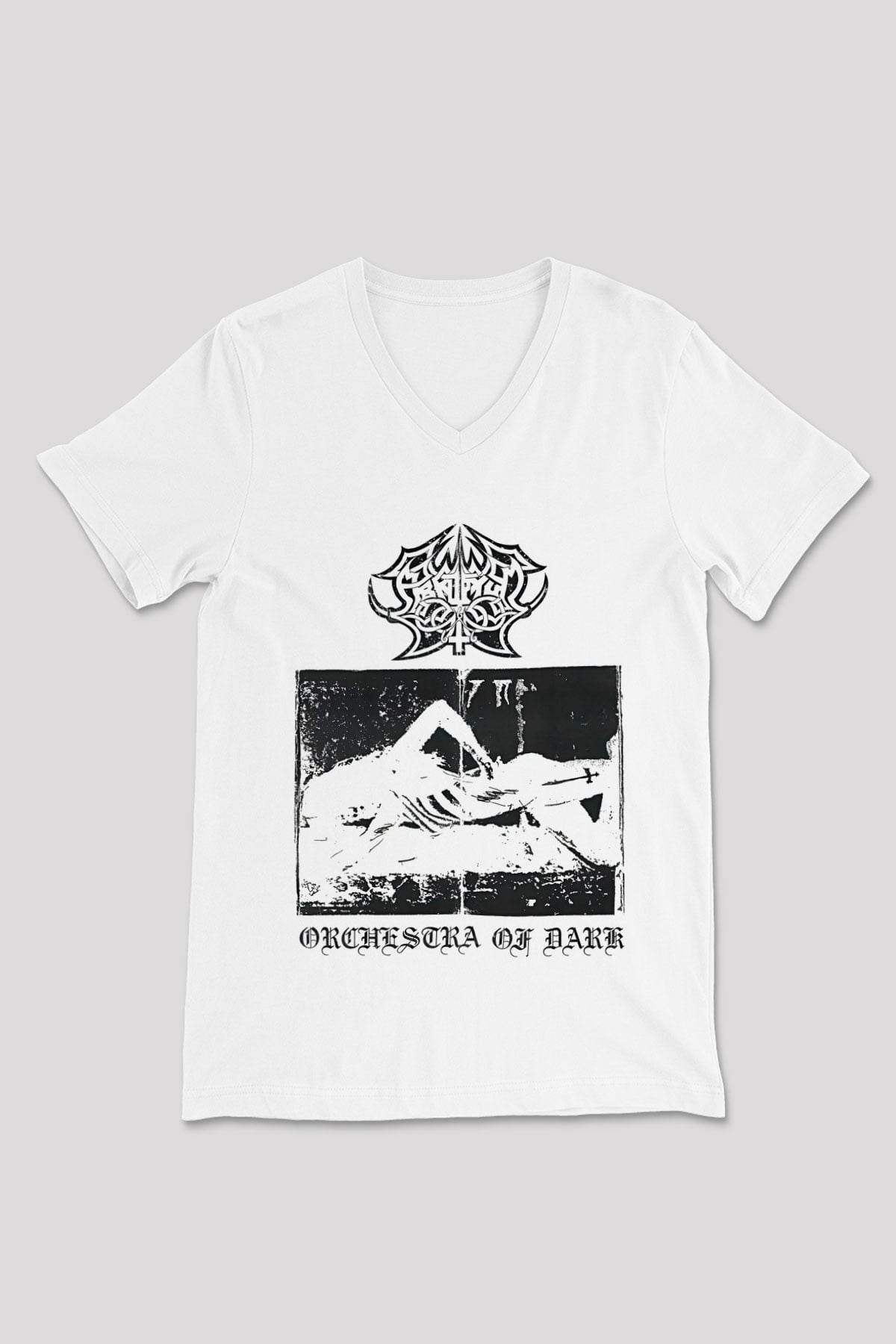 Abruptum Baskılı Beyaz Unisex V Yaka Tişört - Tshirt