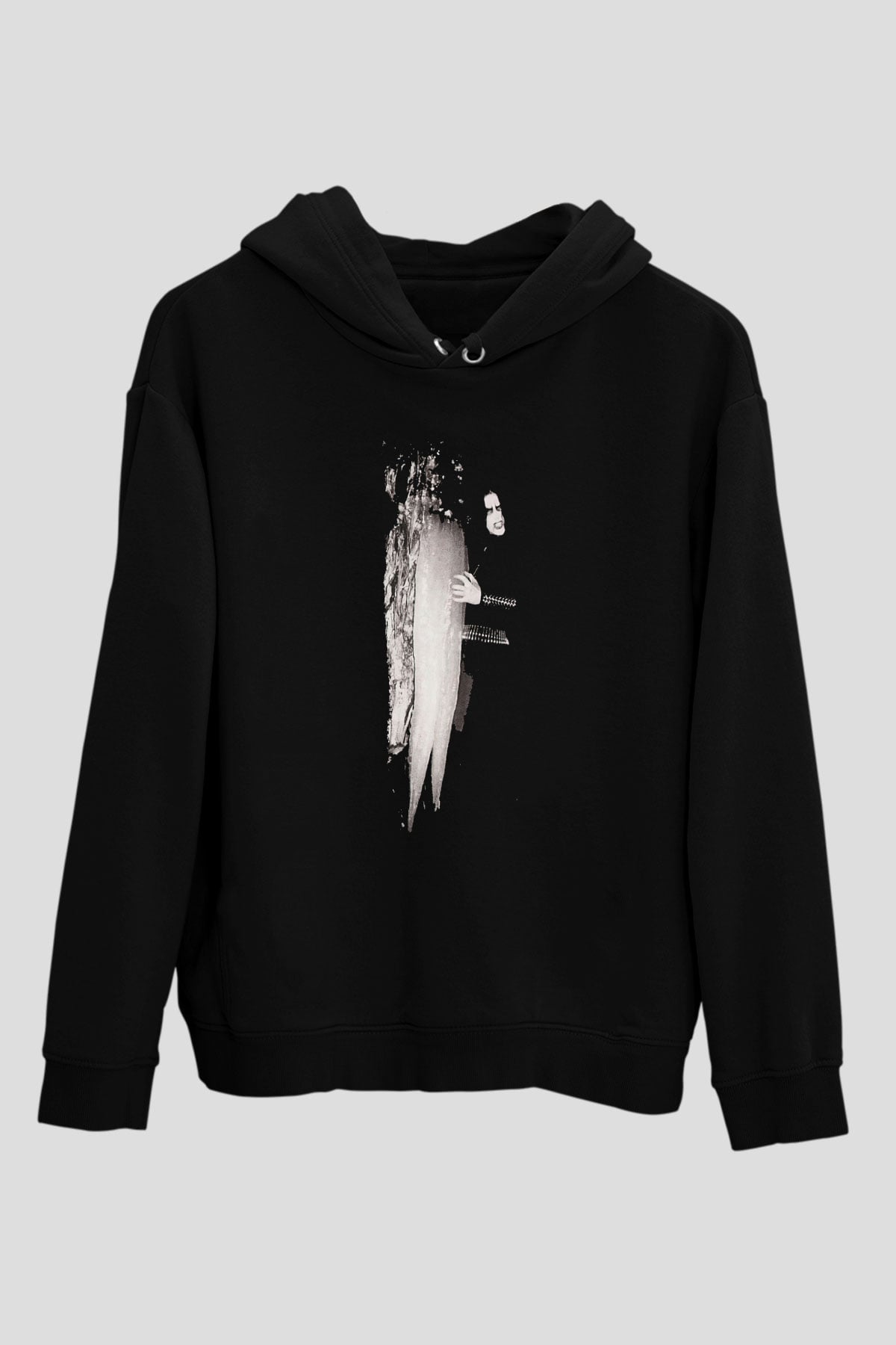 Abruptum Baskılı Unisex Siyah Hoodie