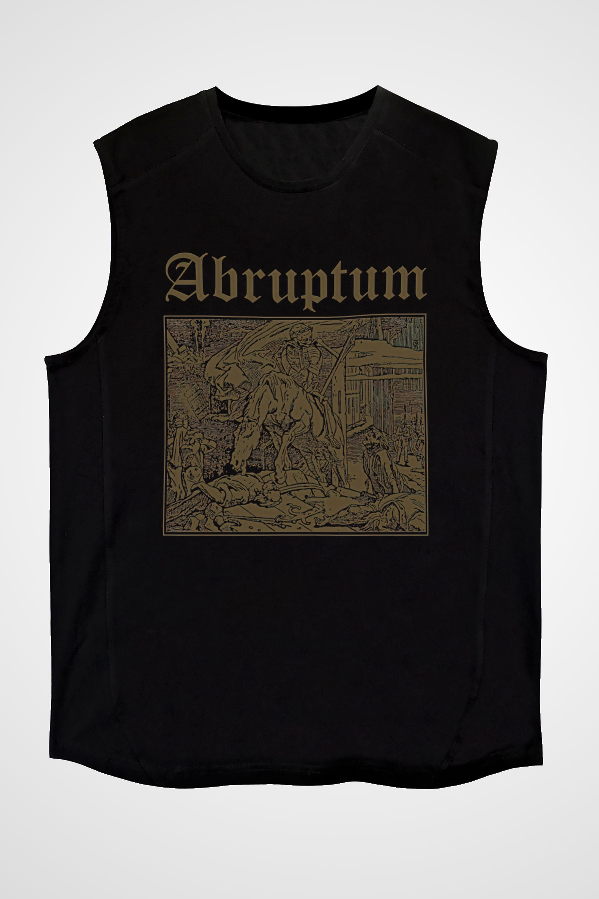 Abruptum Baskılı Unisex Siyah Kolsuz Tişört - Tshirt