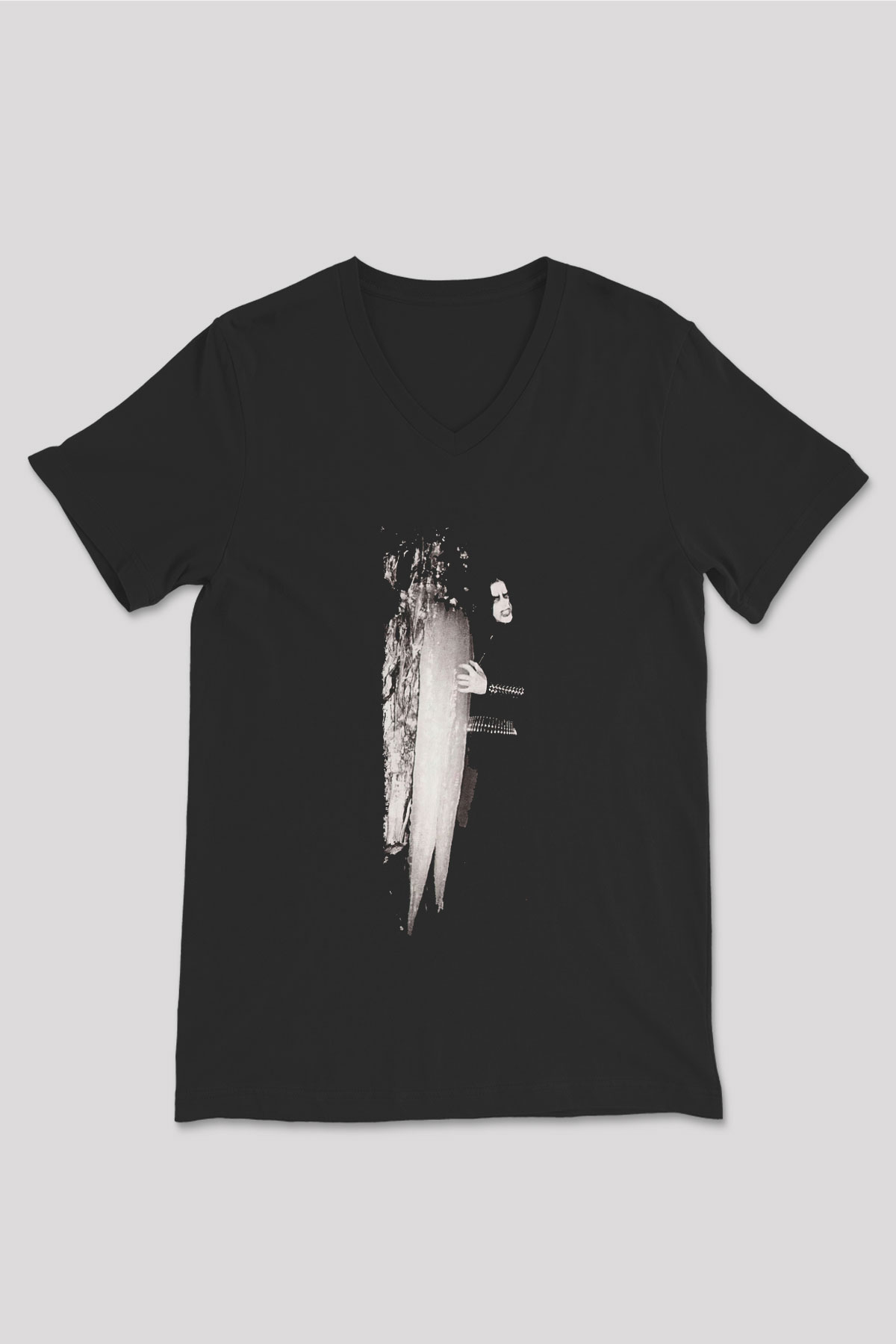 Abruptum Baskılı Unisex Siyah V Yaka Tişört - Tshirt