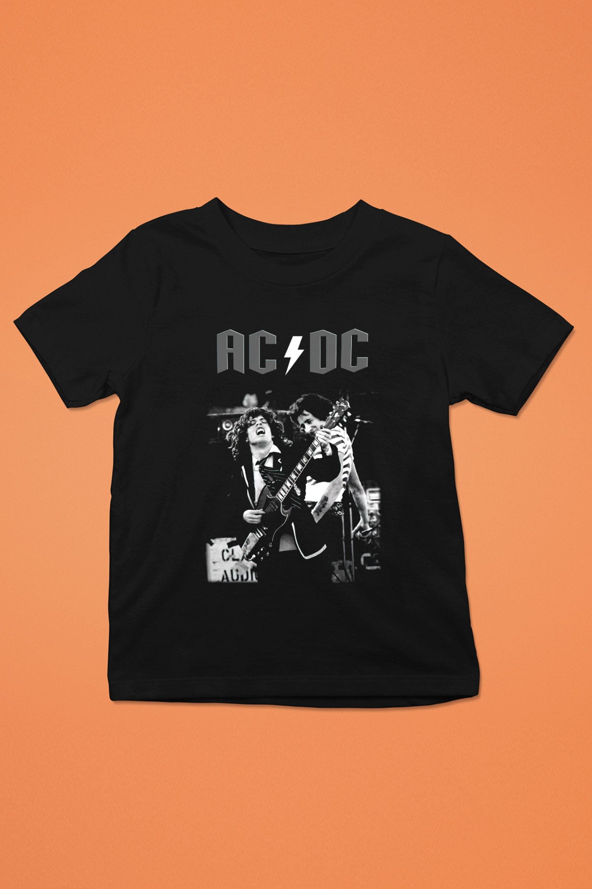 AC DC Angus Young Baskılı Siyah Unisex Çocuk Tişört