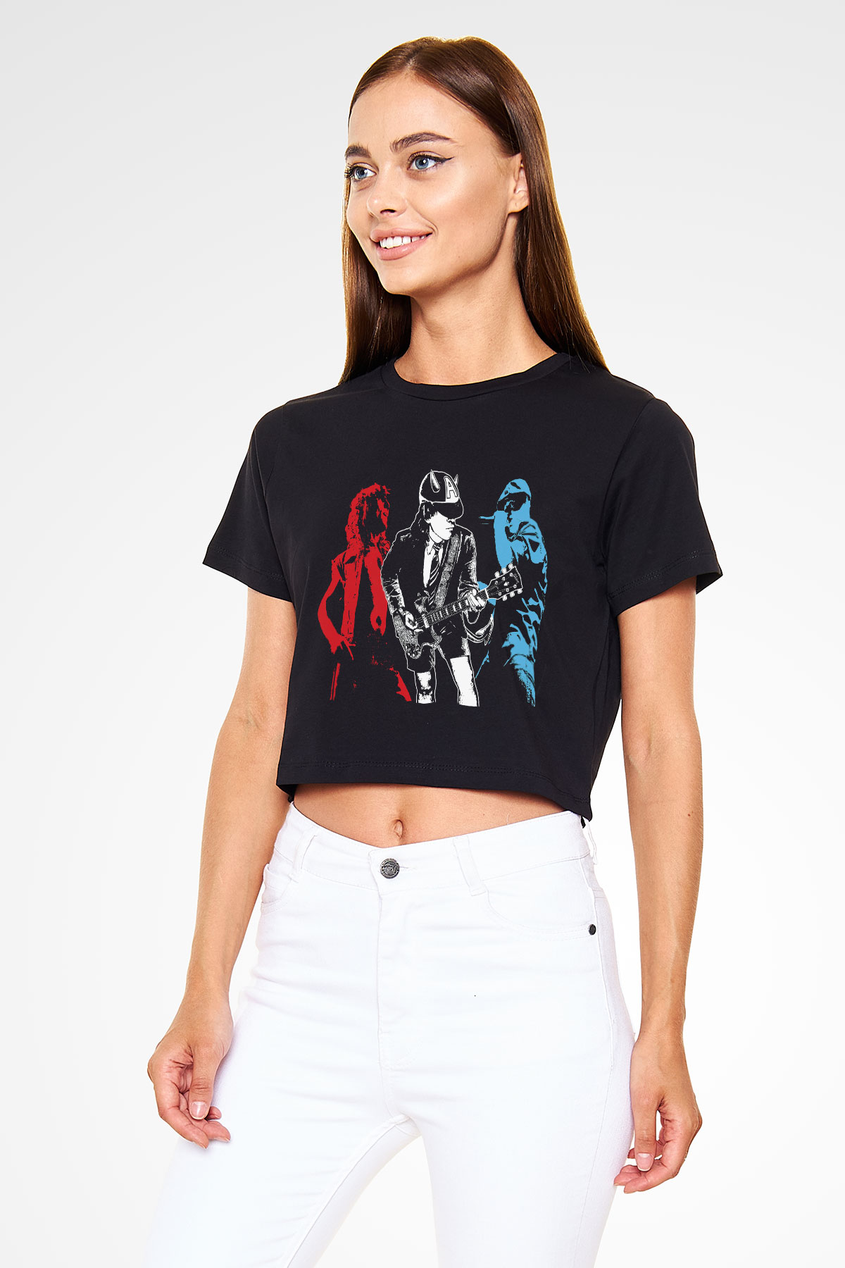 AC DC Angus Young Siyah Crop Top Tişört