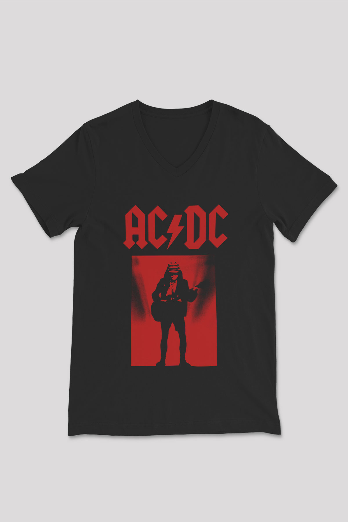 AC DC Angus Young Siyah Unisex V Yaka Tişört T-Shirt