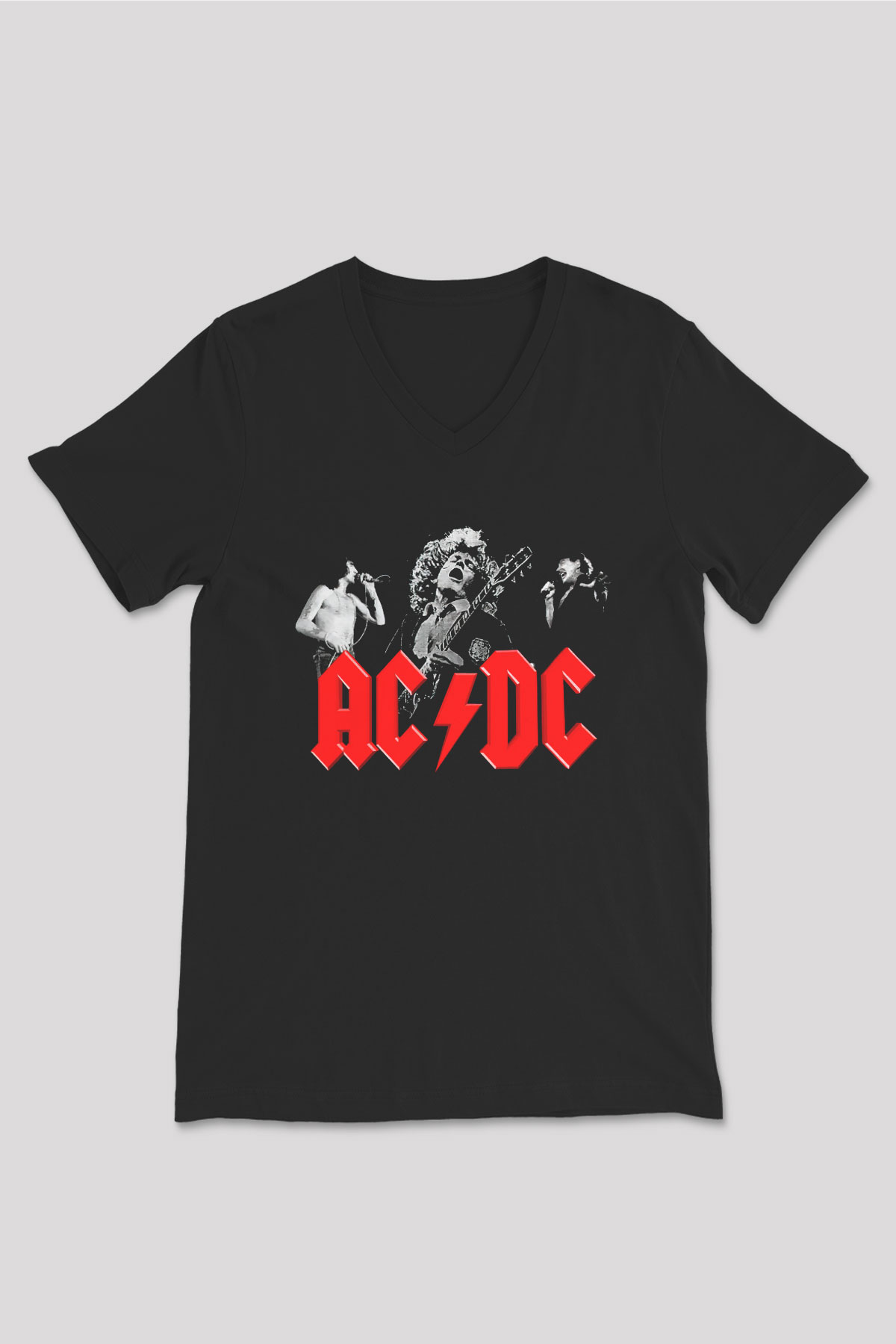 AC DC Angus Young Siyah Unisex V Yaka Tişört T-Shirt
