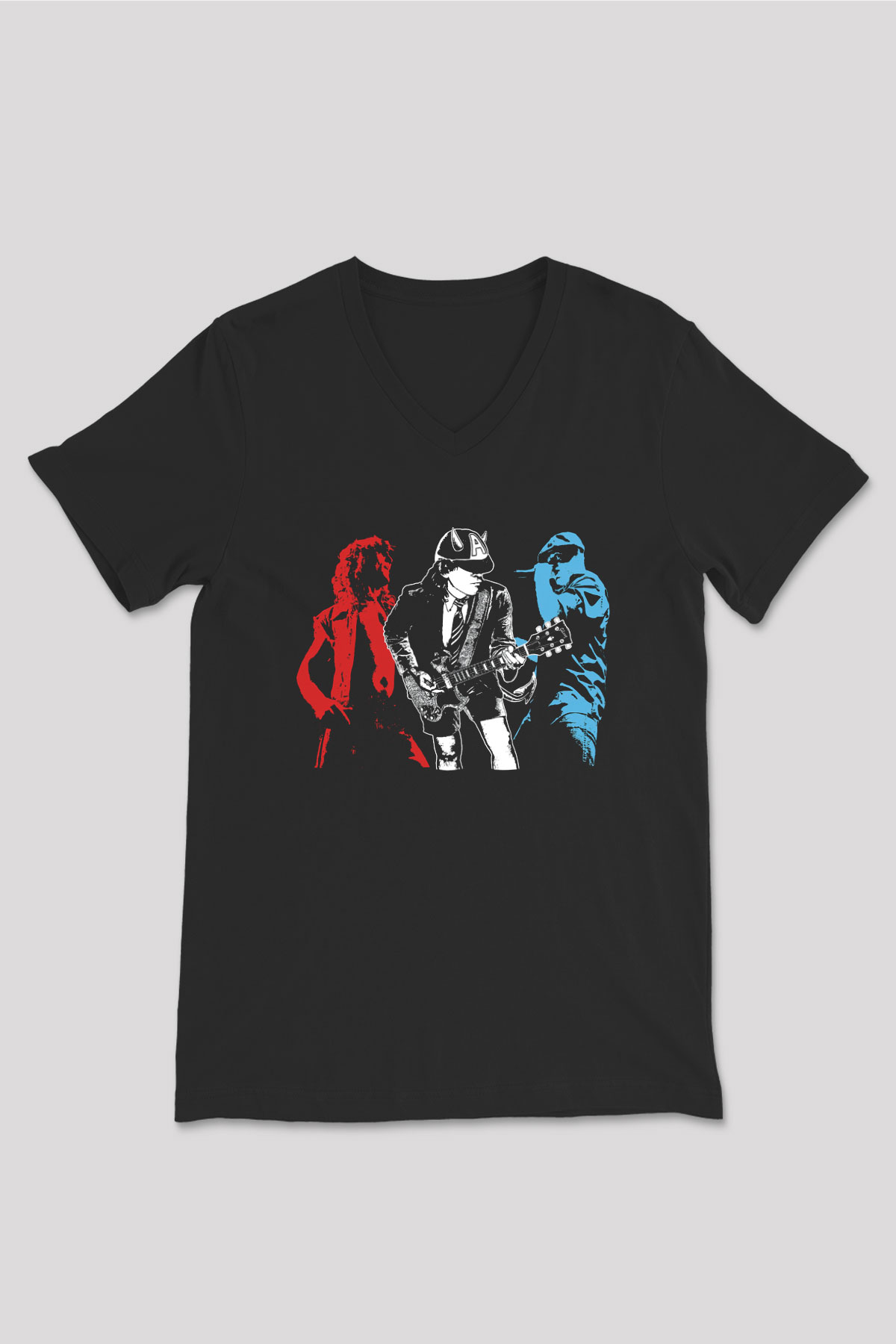 AC DC Angus Young Siyah Unisex V Yaka Tişört T-Shirt