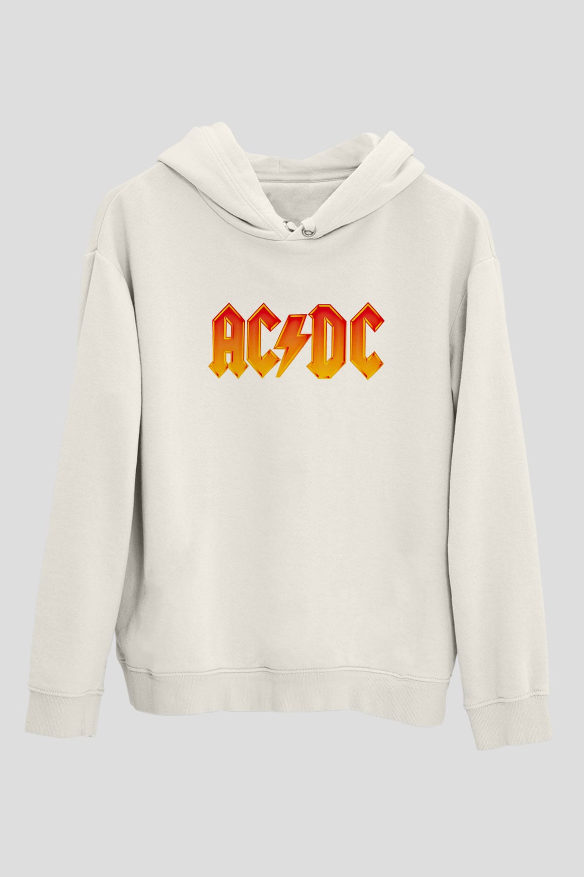 ACDC Baskılı Unisex Beyaz Hoodie