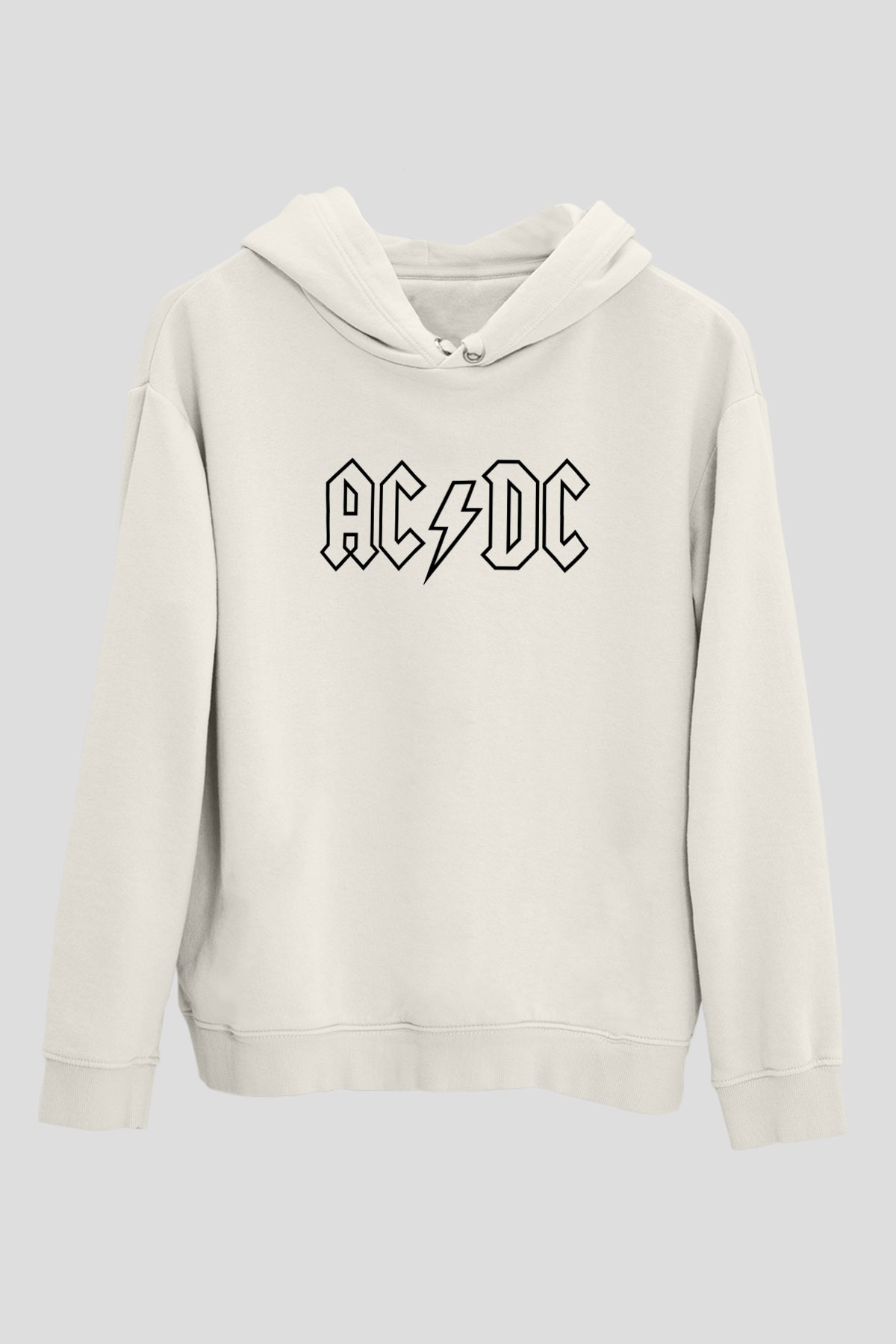 ACDC Baskılı Unisex Beyaz Hoodie