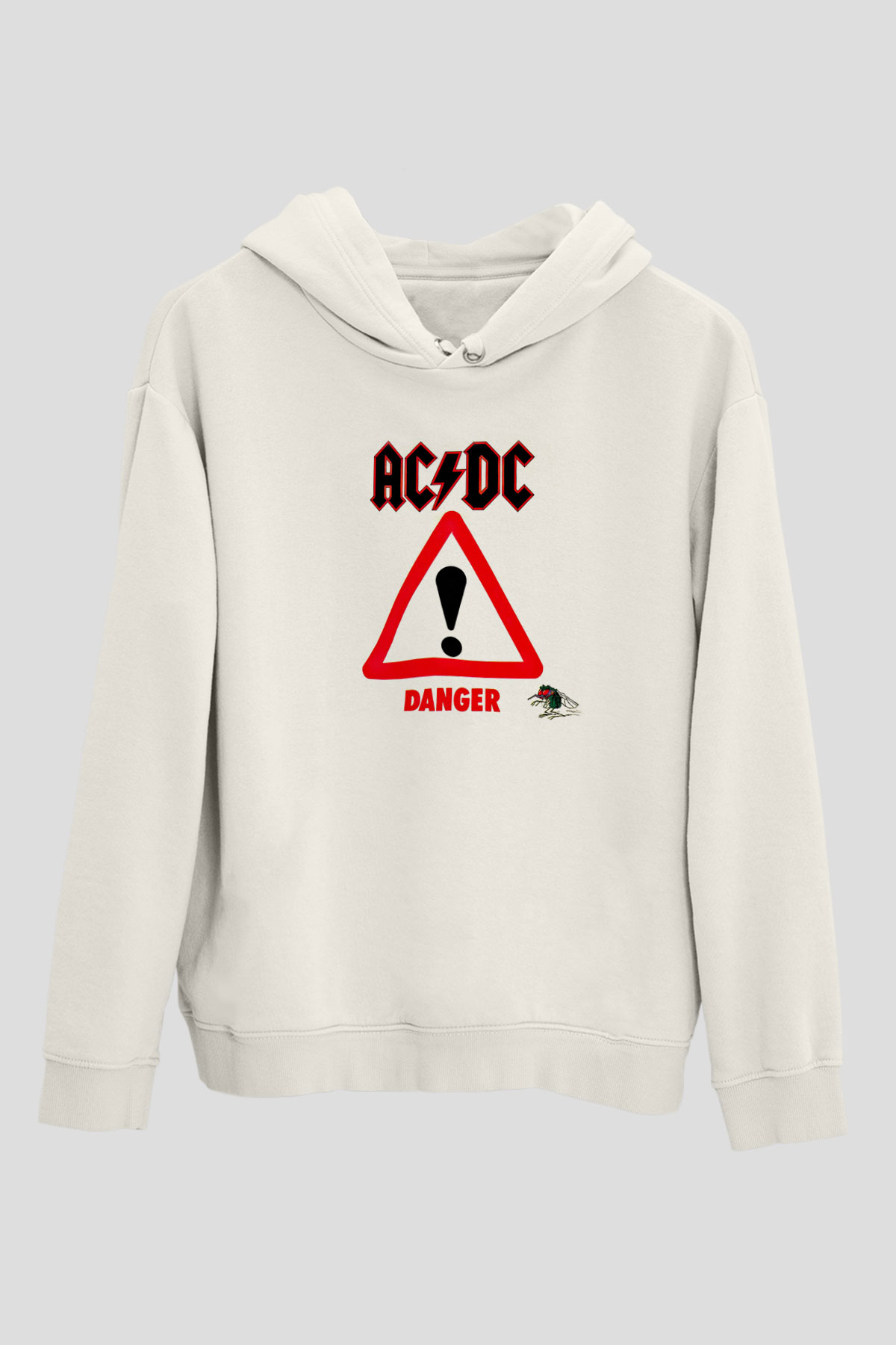 ACDC Baskılı Unisex Beyaz Hoodie
