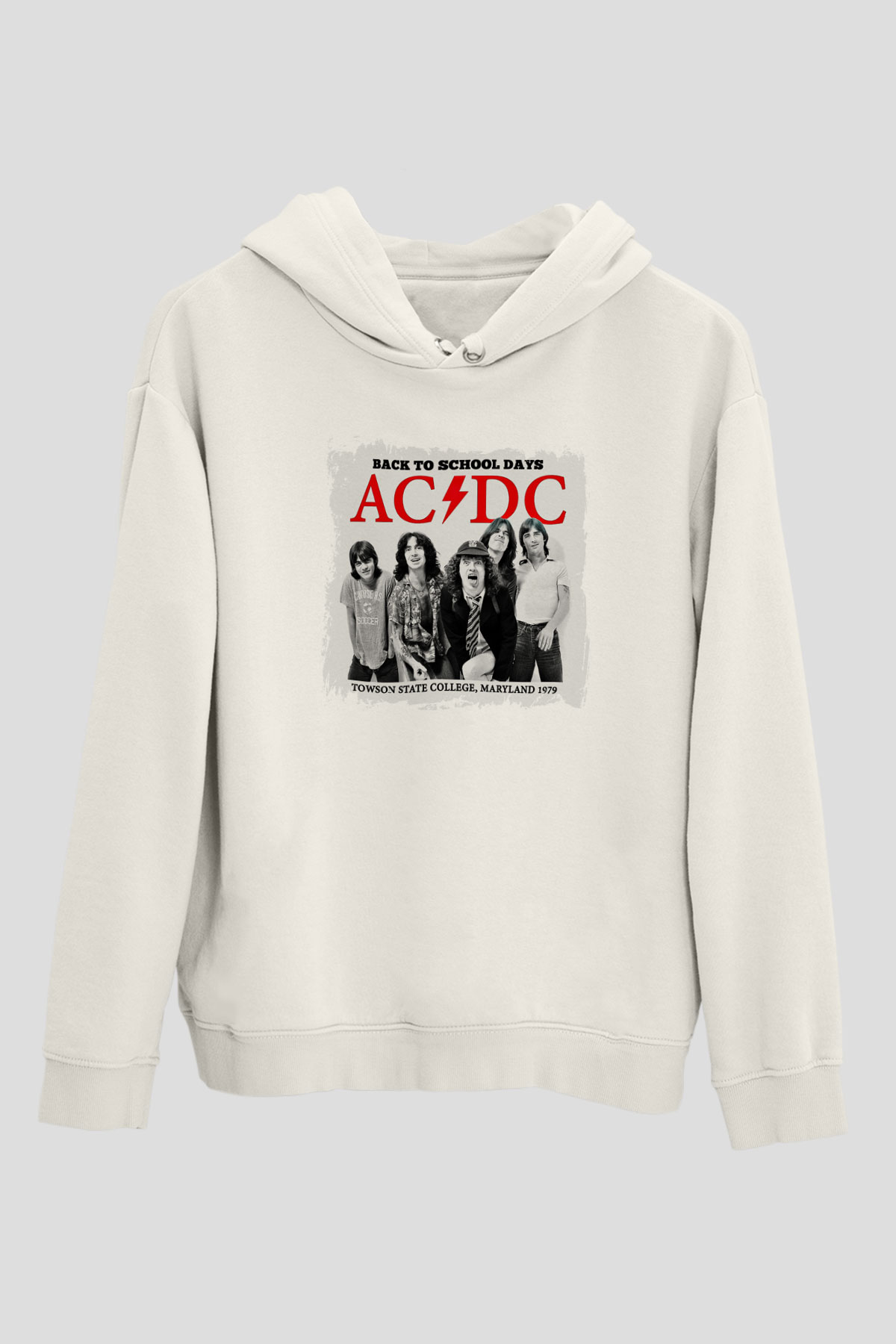 ACDC Baskılı Unisex Beyaz Hoodie