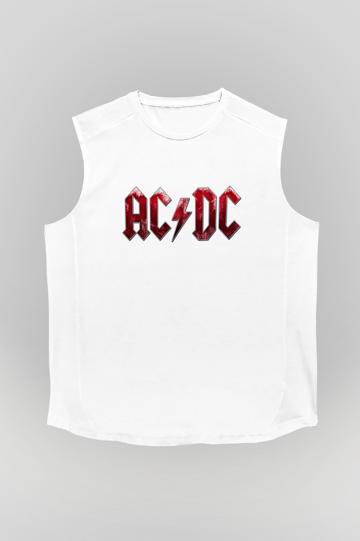 ACDC Baskılı Unisex Beyaz Kolsuz Tişört
