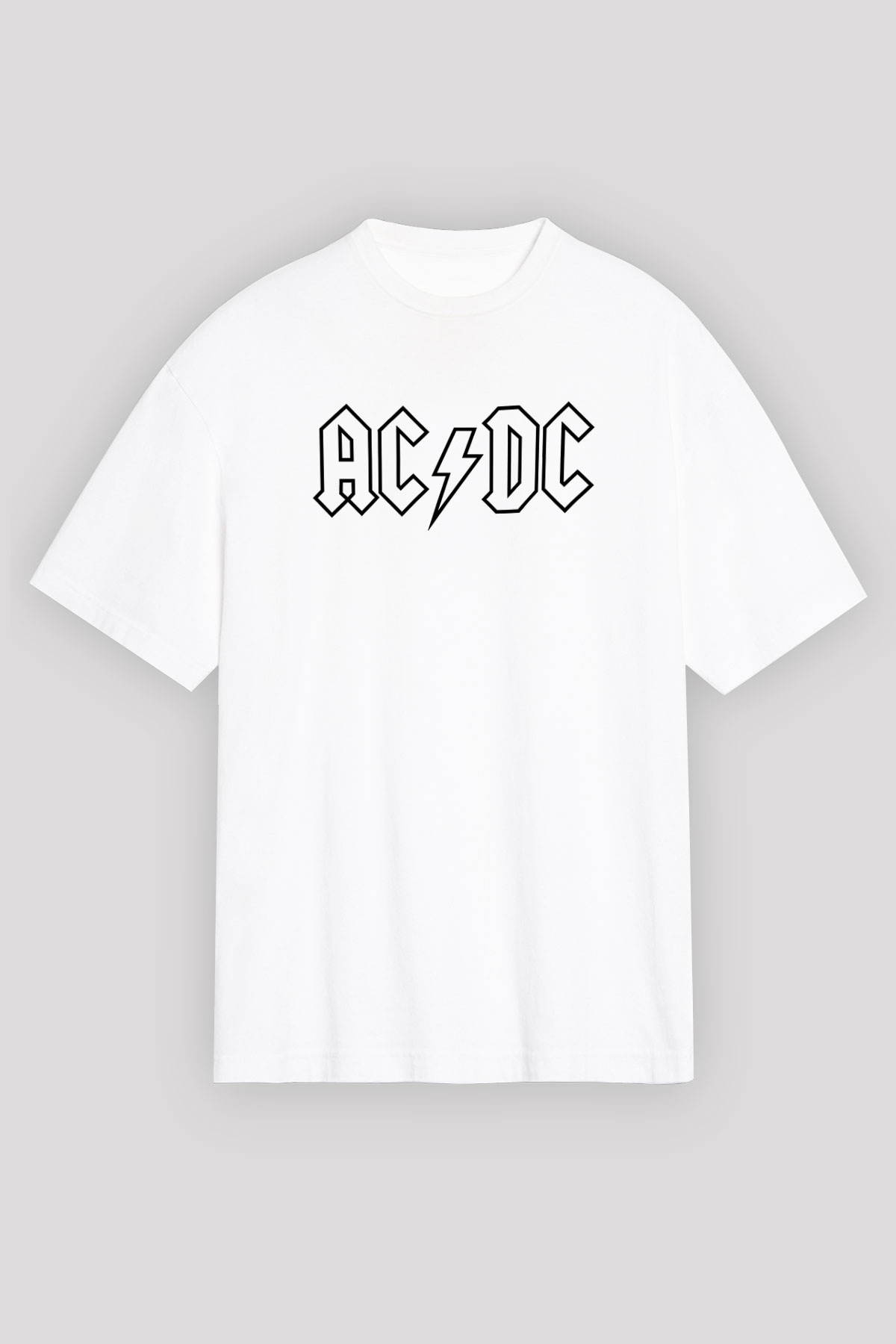ACDC Baskılı Unisex Beyaz Oversize Tişört
