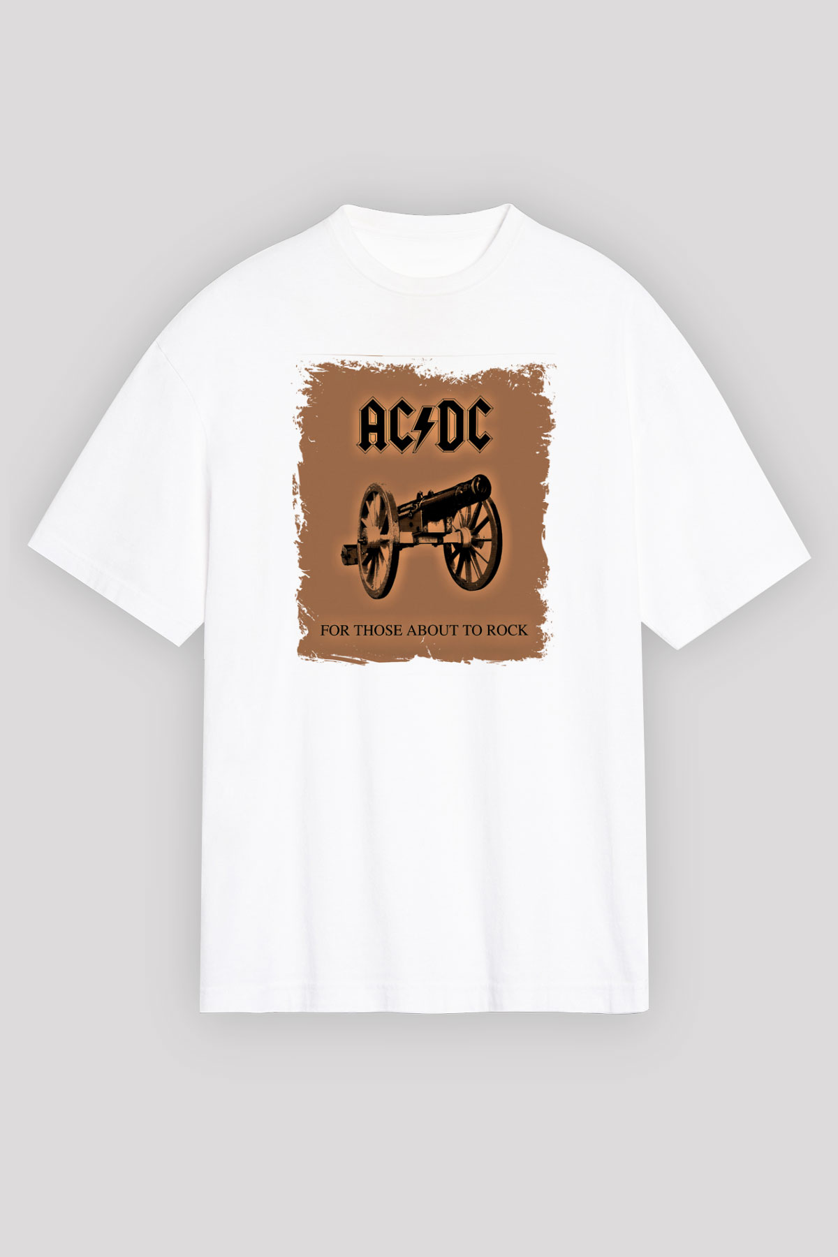 ACDC Baskılı Unisex Beyaz Oversize Tişört