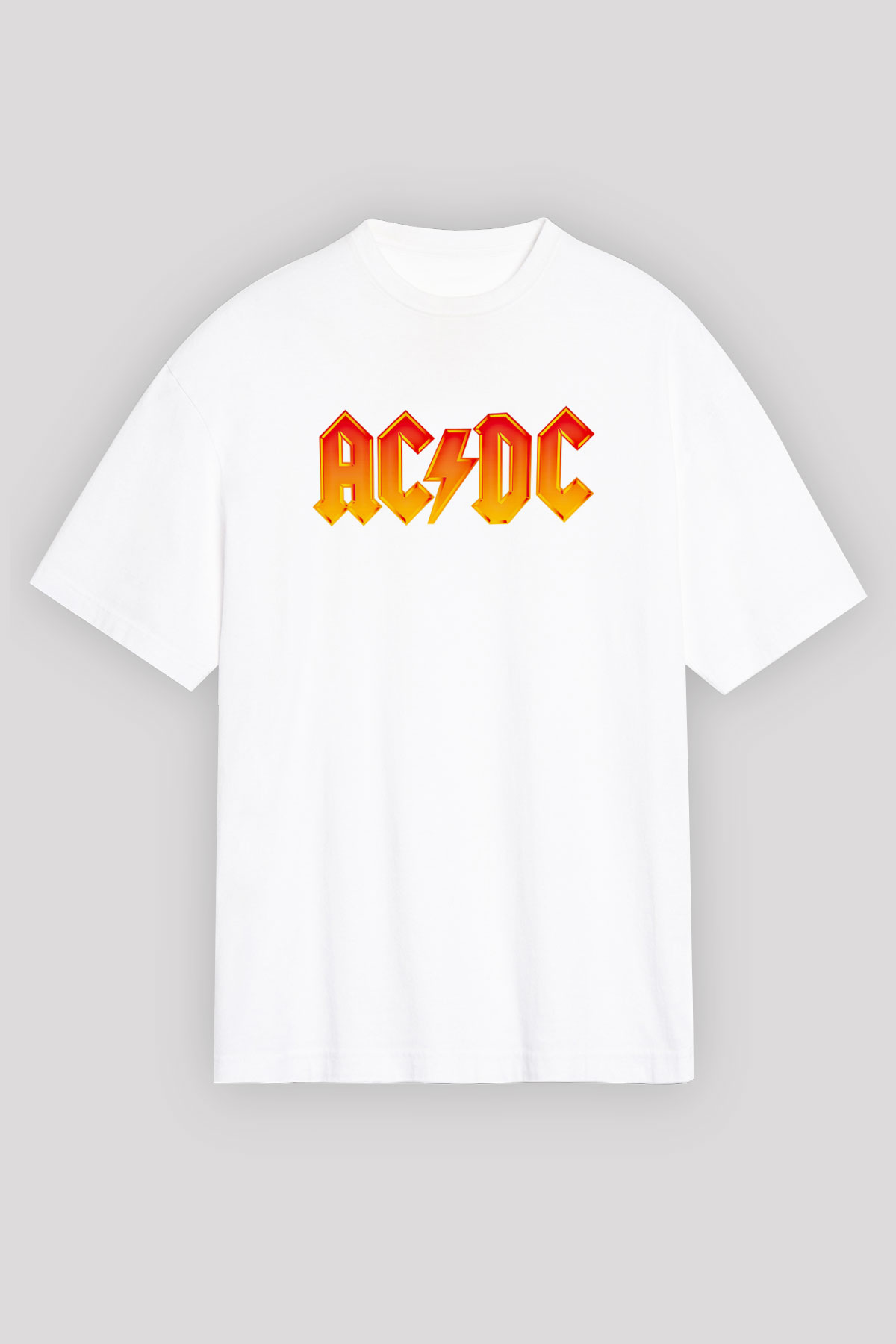 ACDC Baskılı Unisex Beyaz Oversize Tişört