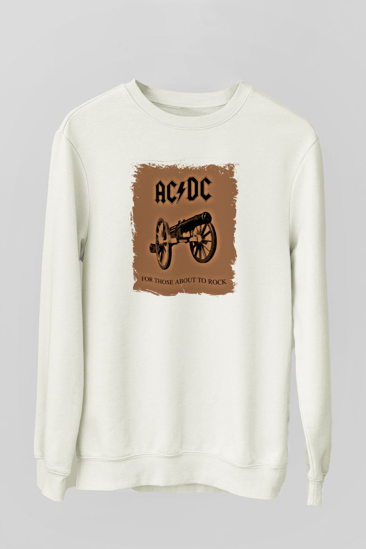 ACDC Baskılı Unisex Beyaz Sweatshirt