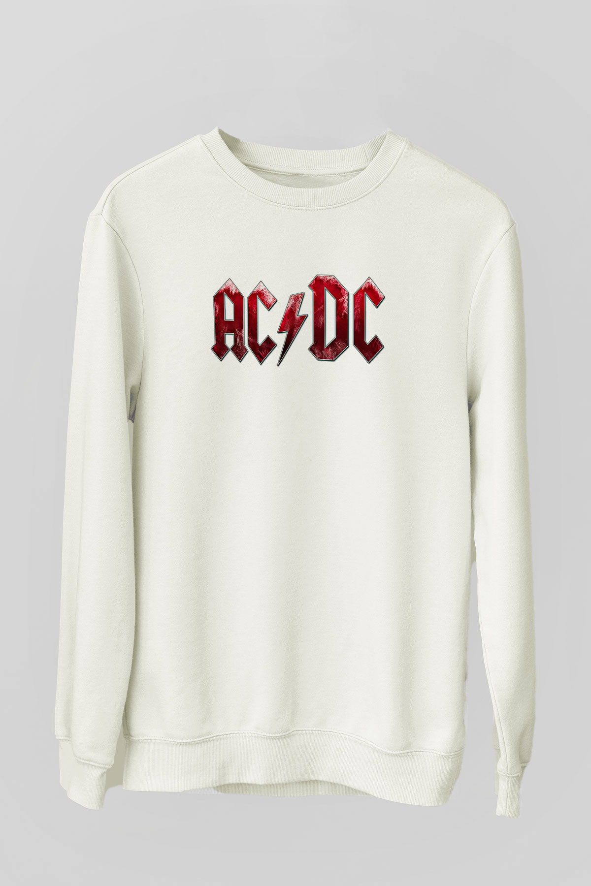 ACDC Baskılı Unisex Beyaz Sweatshirt