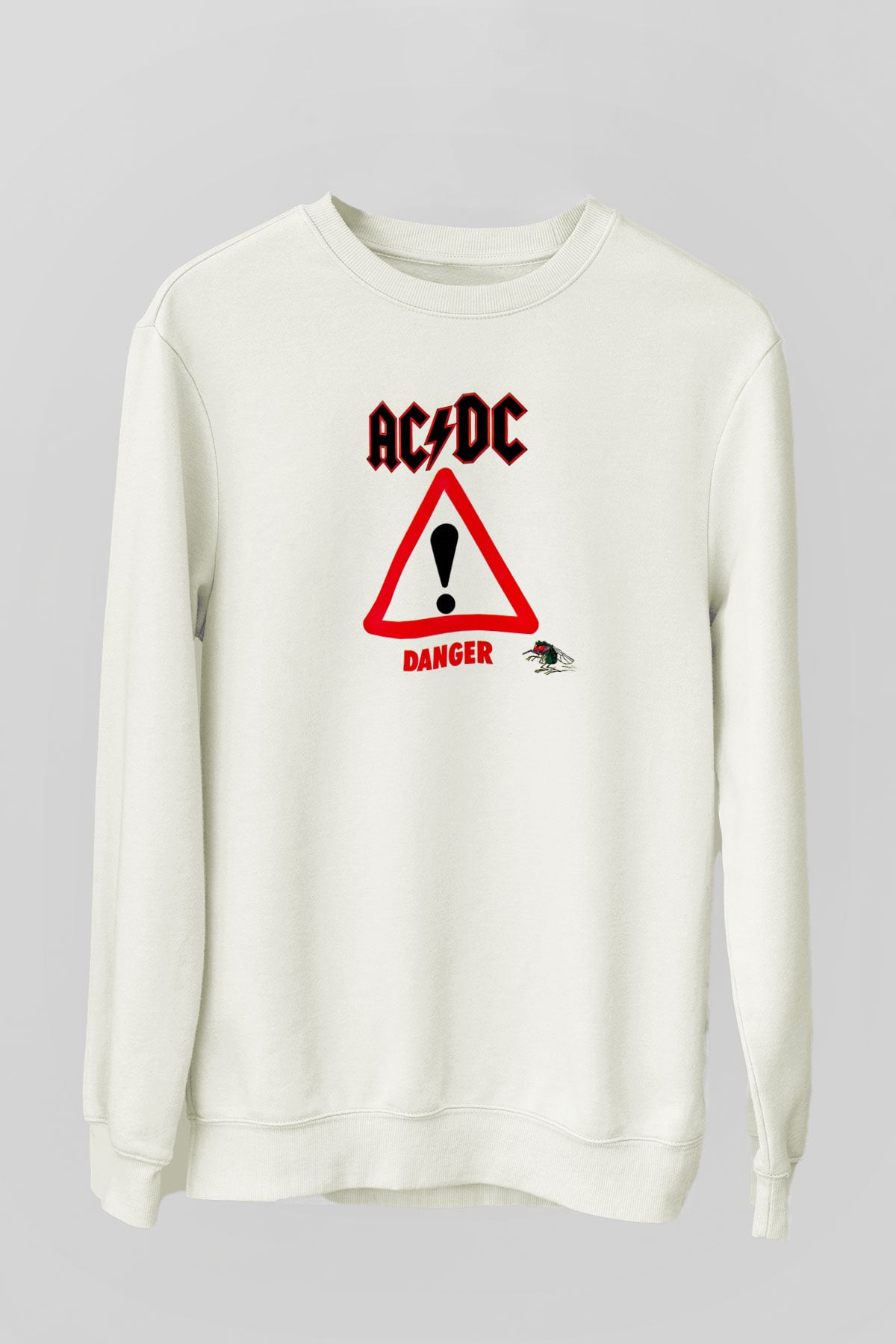 ACDC Baskılı Unisex Beyaz Sweatshirt