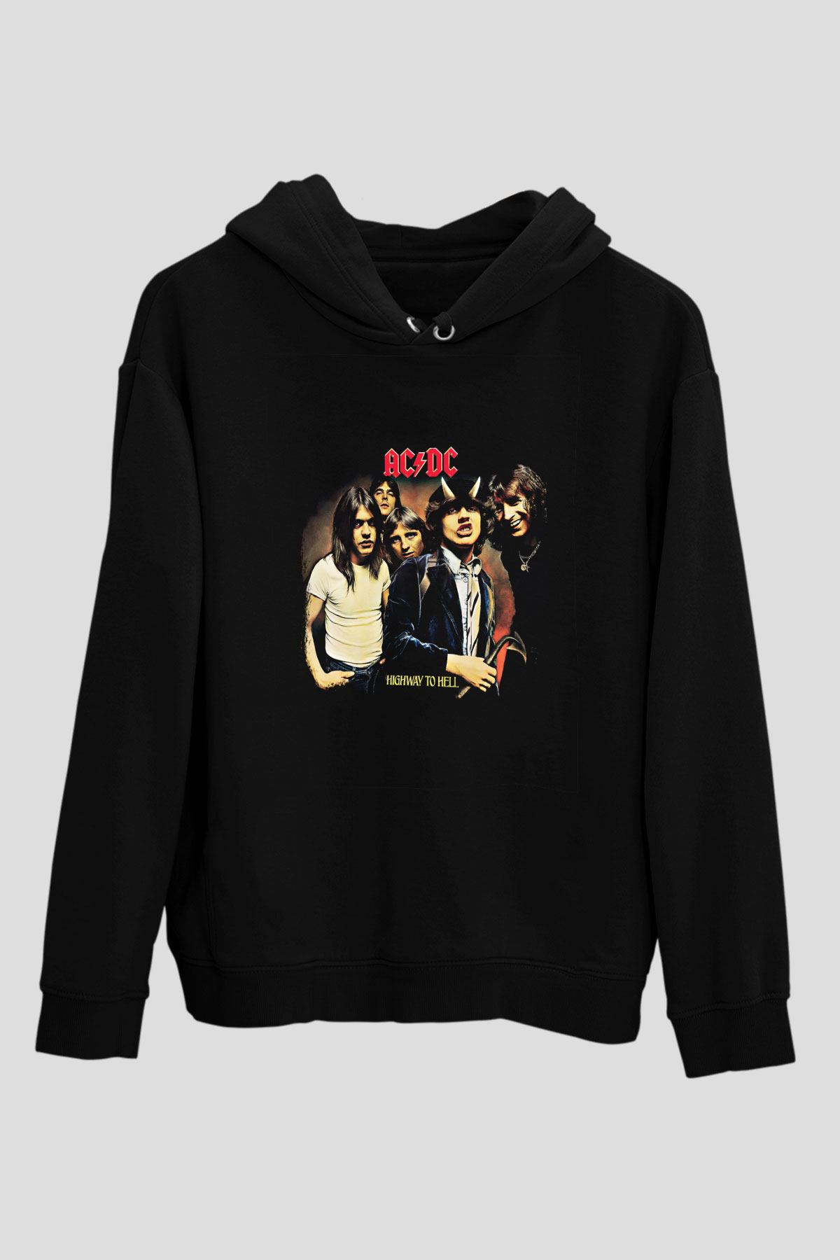 ACDC Baskılı Unisex Siyah Hoodie