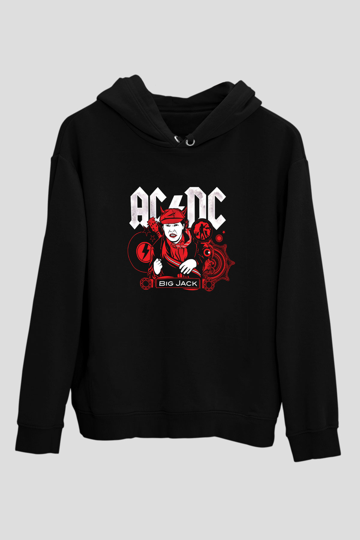 ACDC Baskılı Unisex Siyah Hoodie