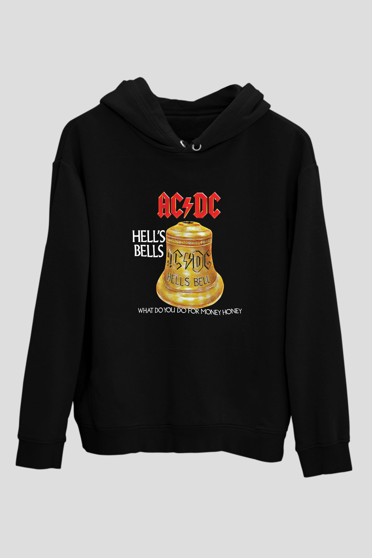 ACDC Baskılı Unisex Siyah Hoodie