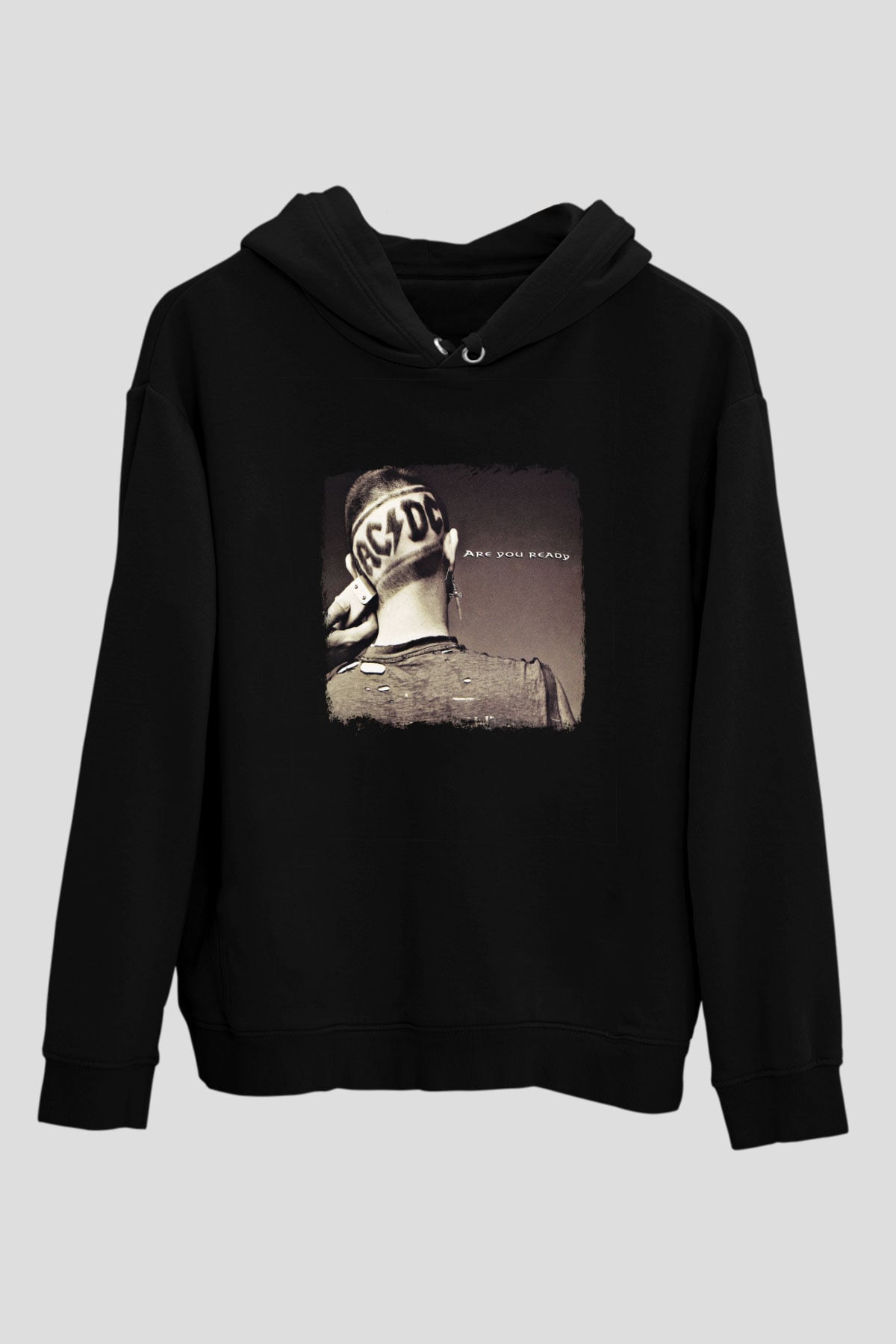 ACDC Baskılı Unisex Siyah Hoodie