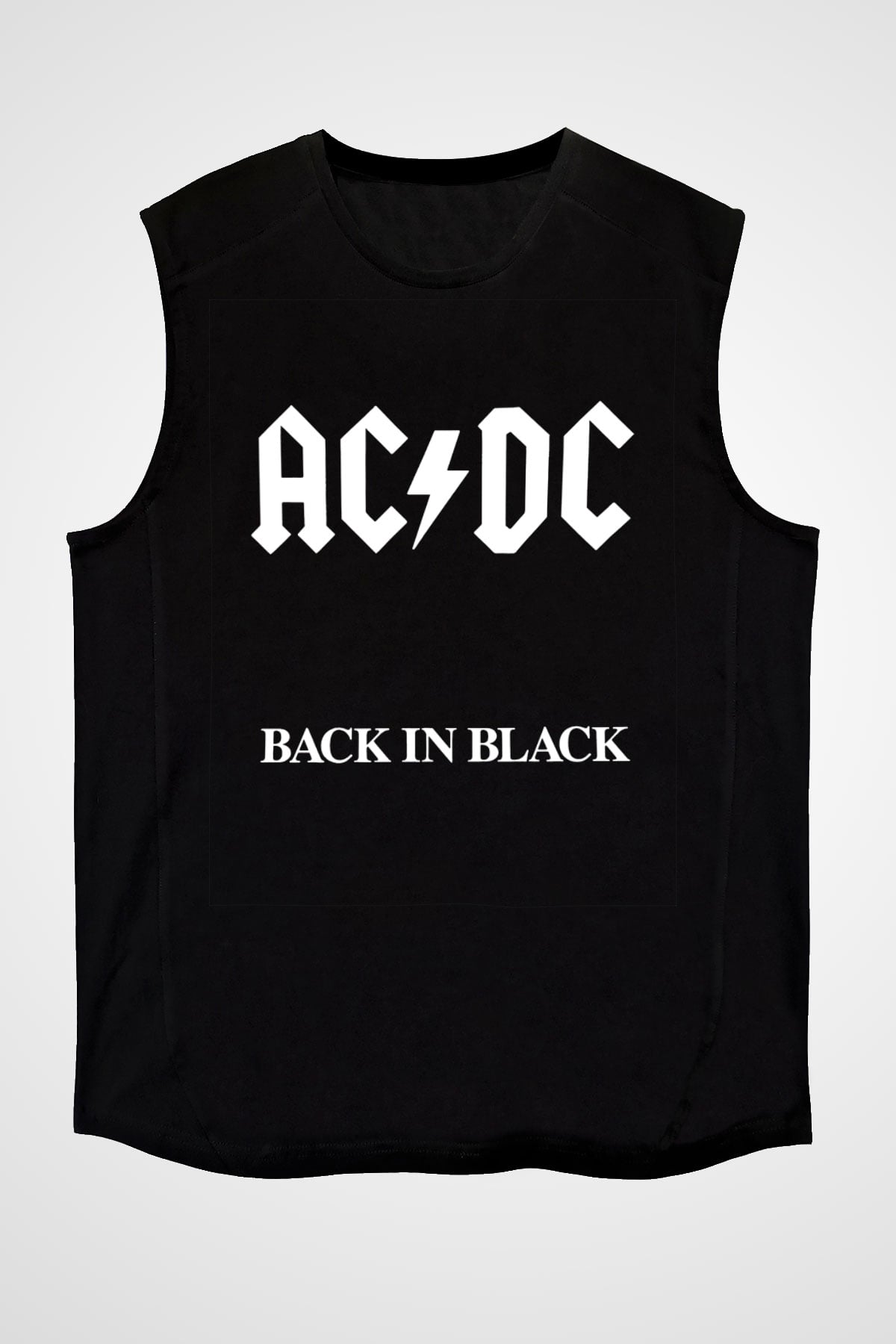 ACDC Baskılı Unisex Siyah Kolsuz Tişört