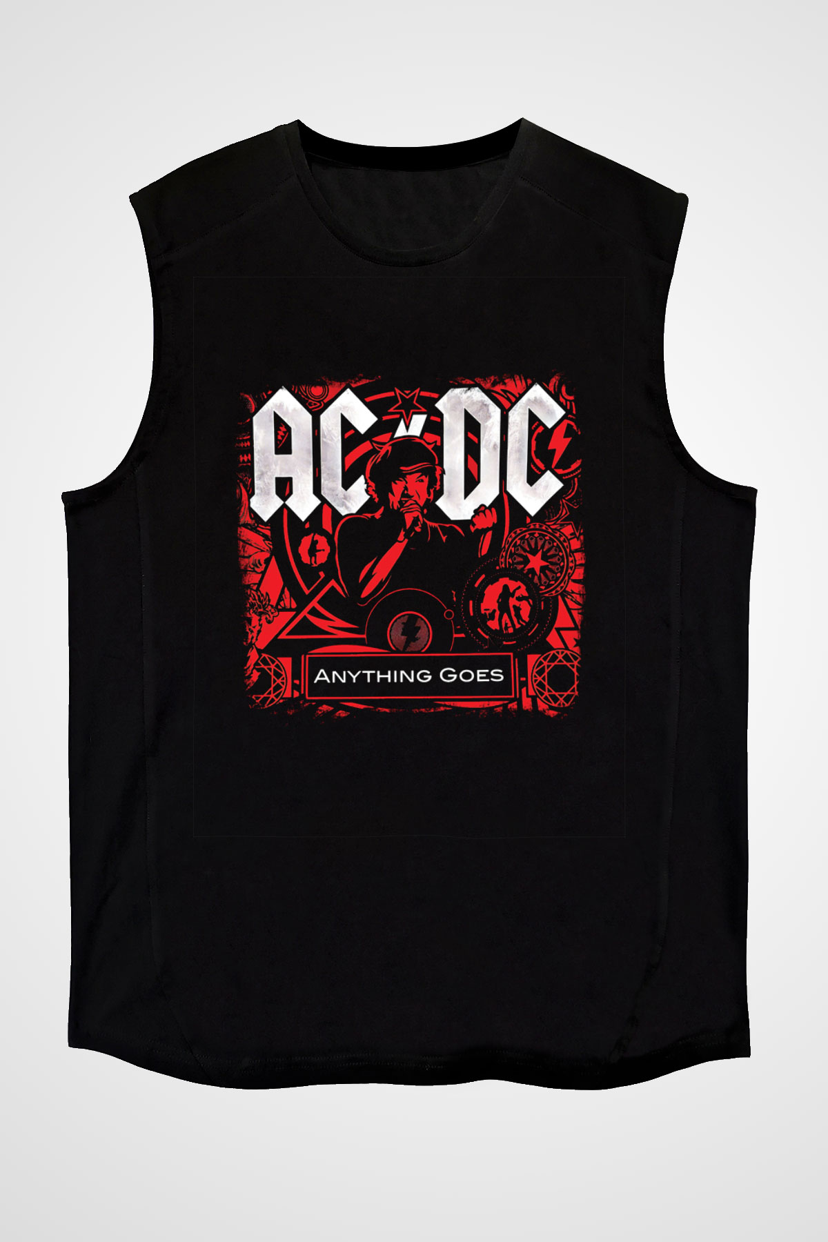 ACDC Baskılı Unisex Siyah Kolsuz Tişört
