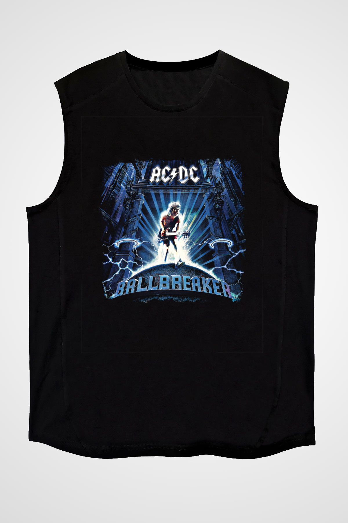 ACDC Baskılı Unisex Siyah Kolsuz Tişört