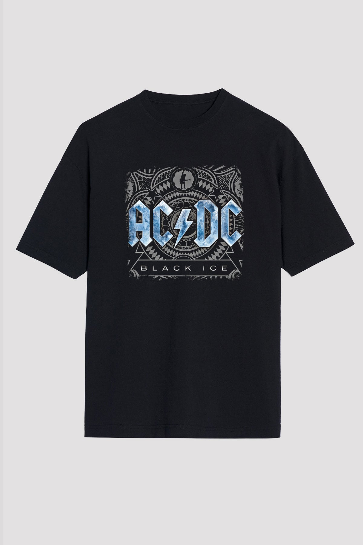 ACDC Baskılı Unisex Siyah Oversize Tişört