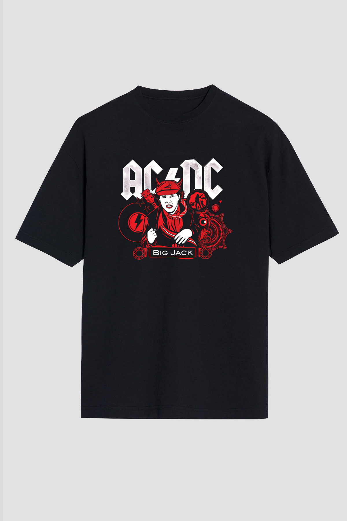 ACDC Baskılı Unisex Siyah Oversize Tişört